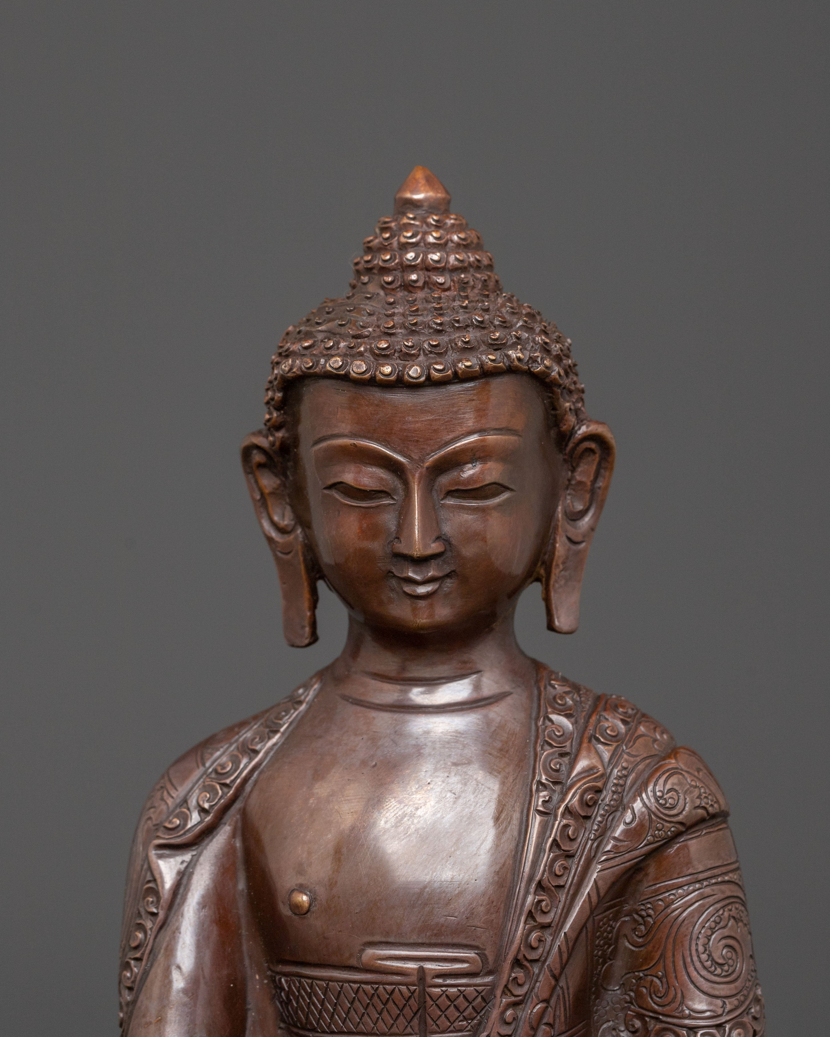 Shakyamuni Buddha: Serene Oxidized Copper Statue
