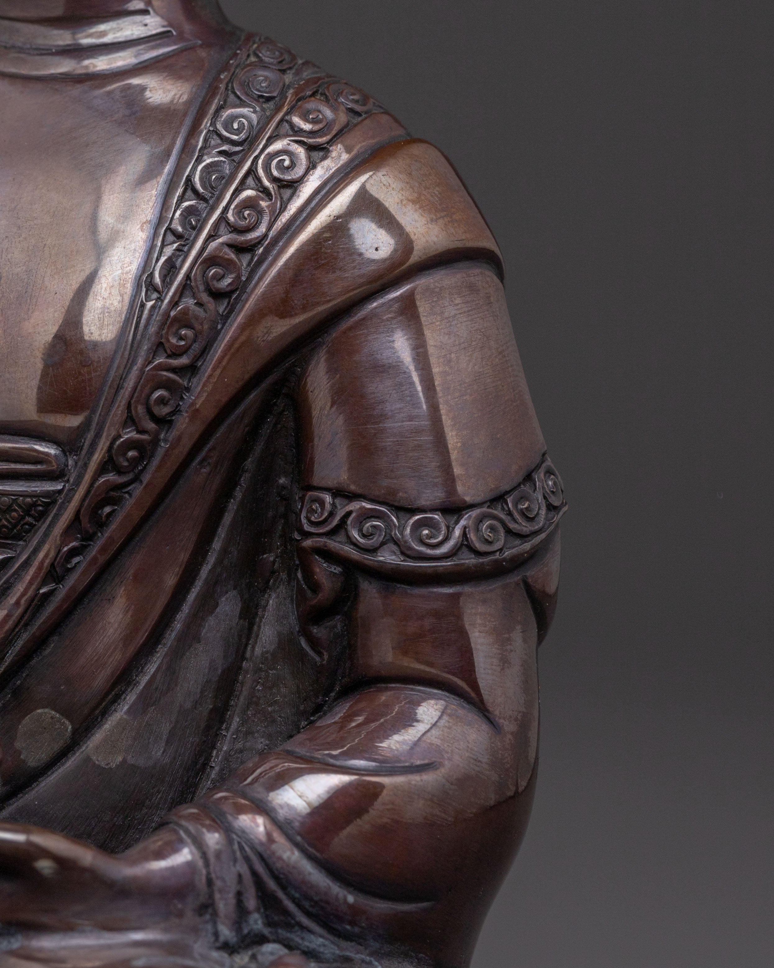 Amitabha Buddha: Handcrafted Golden Statue in Oxidized Copper