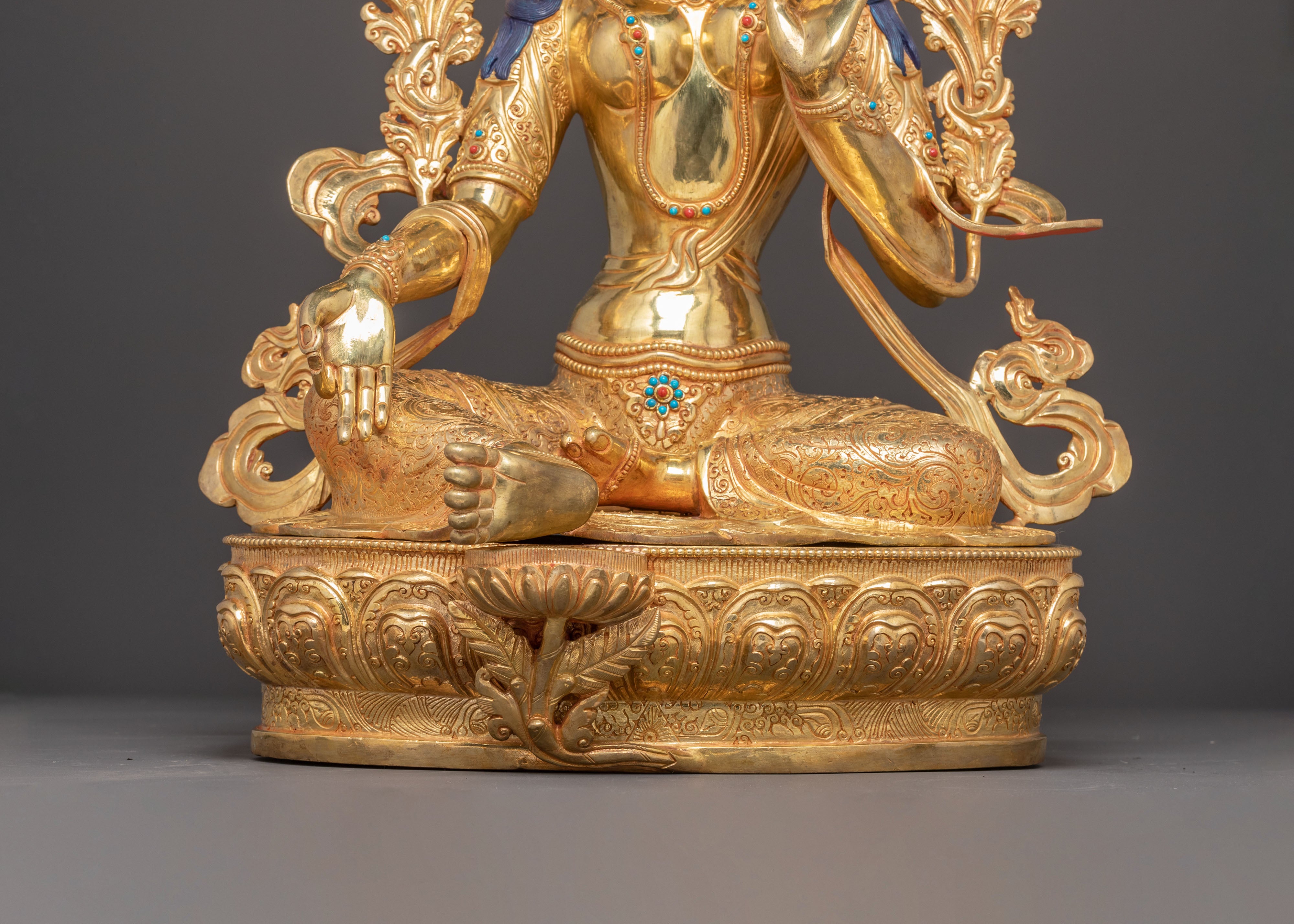 Handmade Tibetan Sacred Art of Green Tara for Altar | Goddess of Compassion