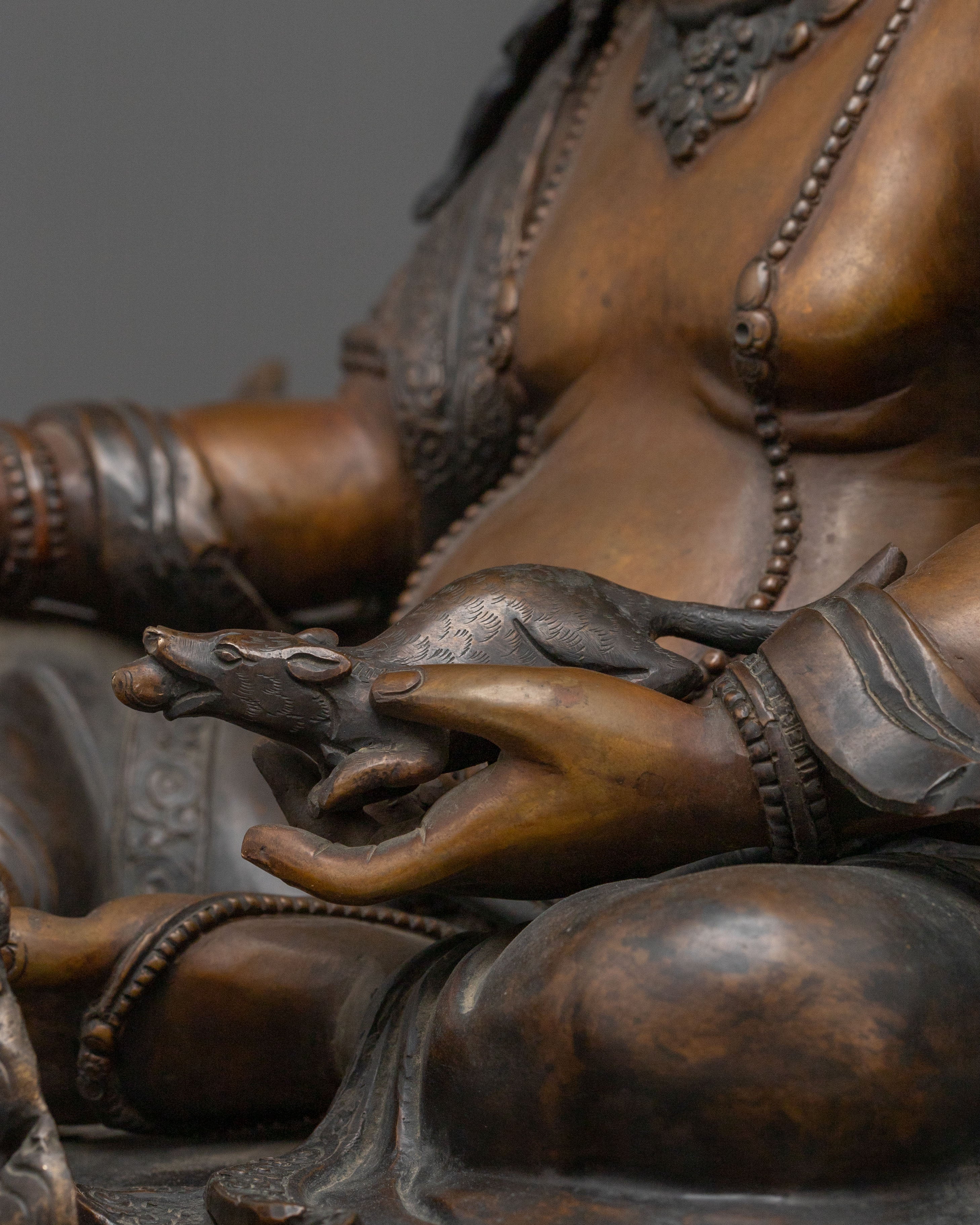 Tibetan Buddhist Dzambhala Statue: Oxidized Copper