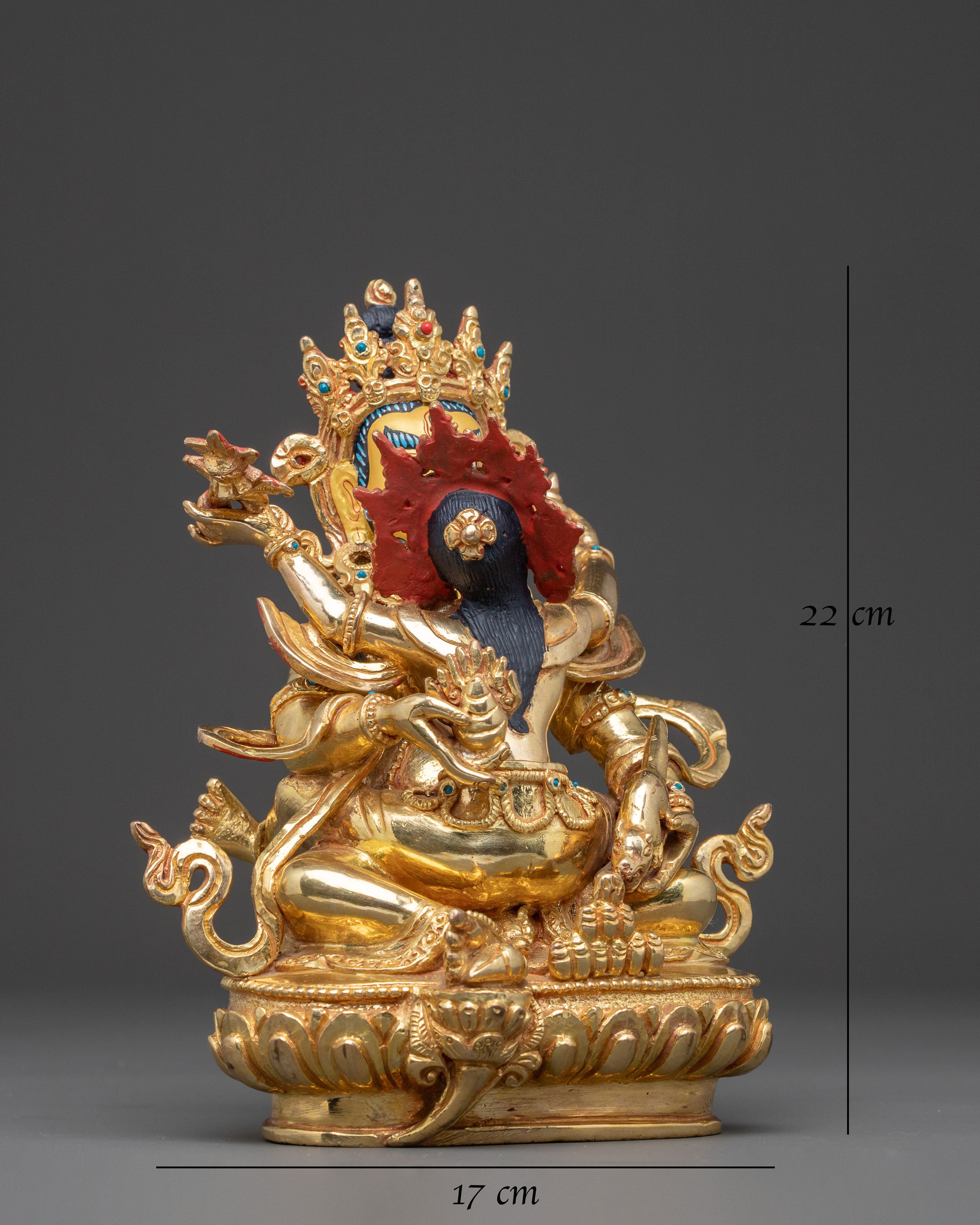 Handcrafted Statue of Red Dzambhala: Tibetan Wealth Deity,