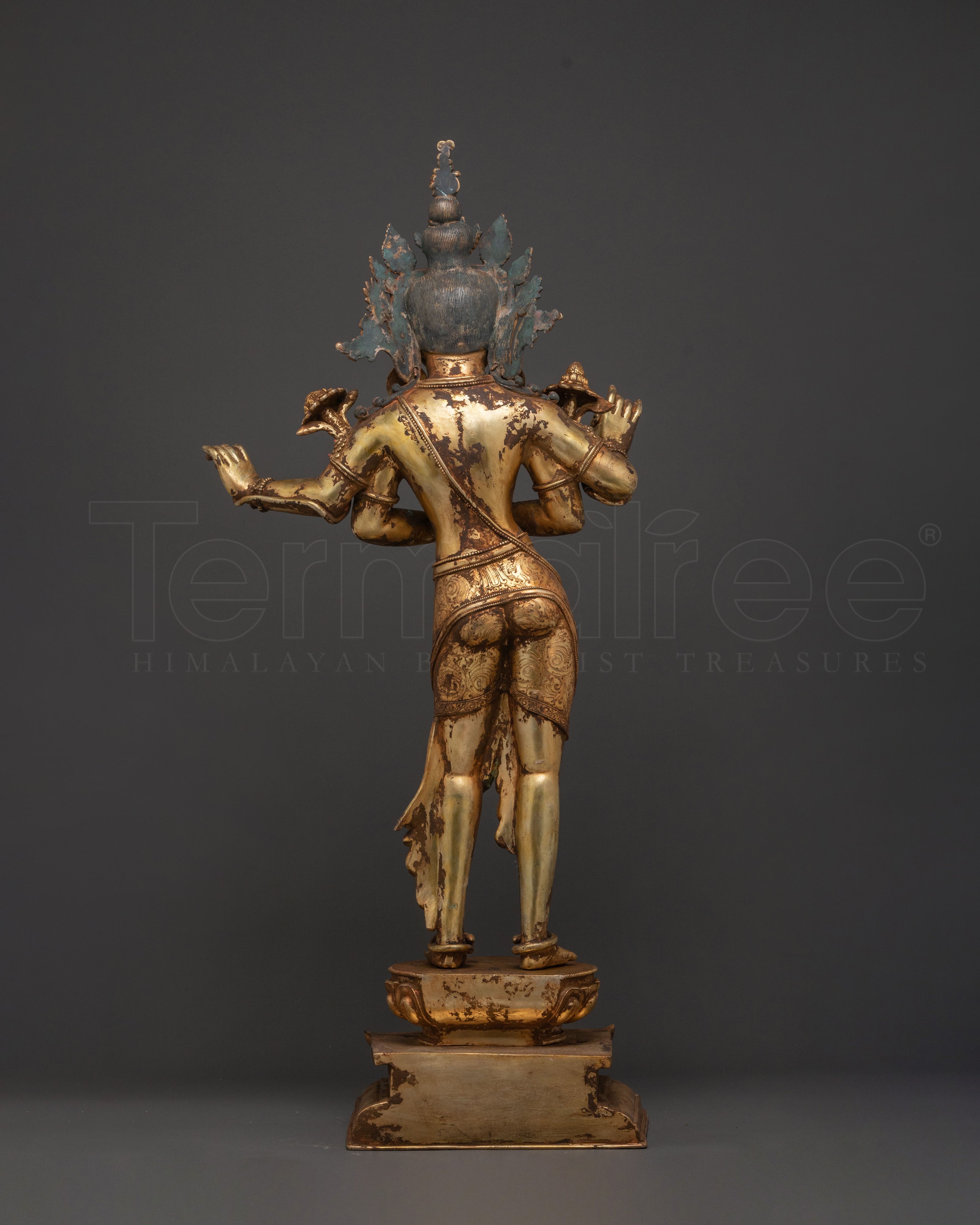 Handcrafted Lokeshwor Blessing Statue | 24K Gold Gilded Antique Statue