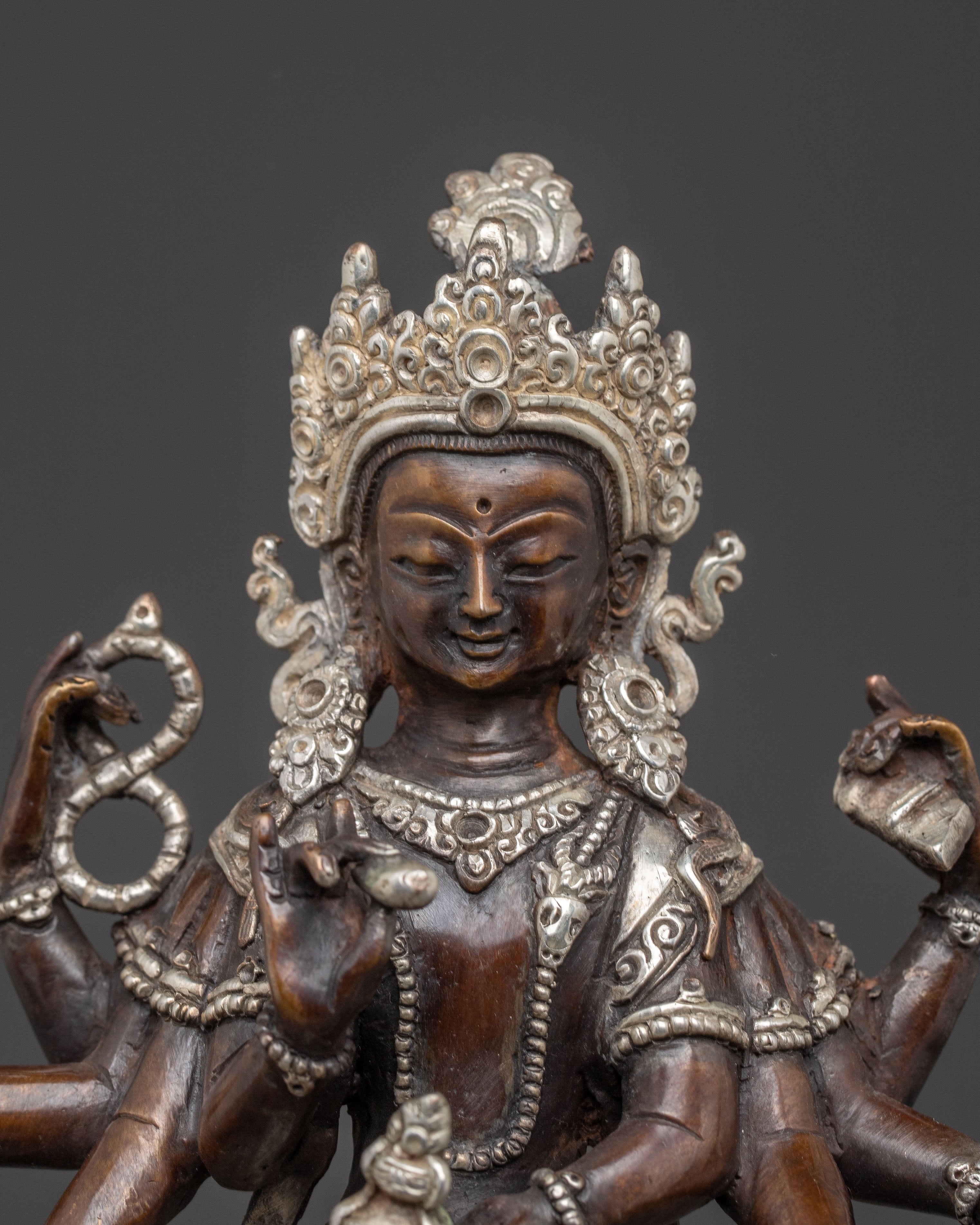 Traditional Oxidized Copper Body Statue of Lokeshwor | Lord of Compassion
