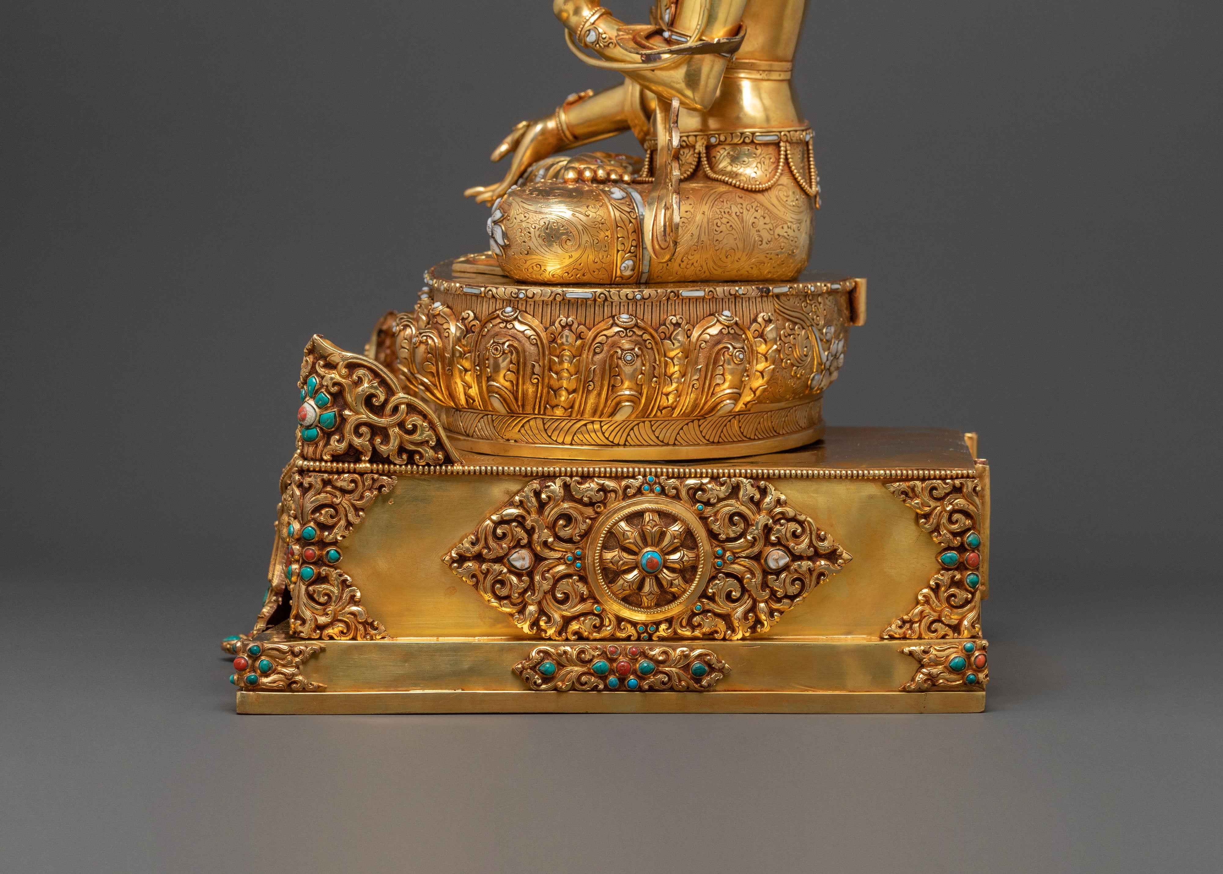 Exquisite 24K Gold Gilded White Tara Statue Seated on Throne