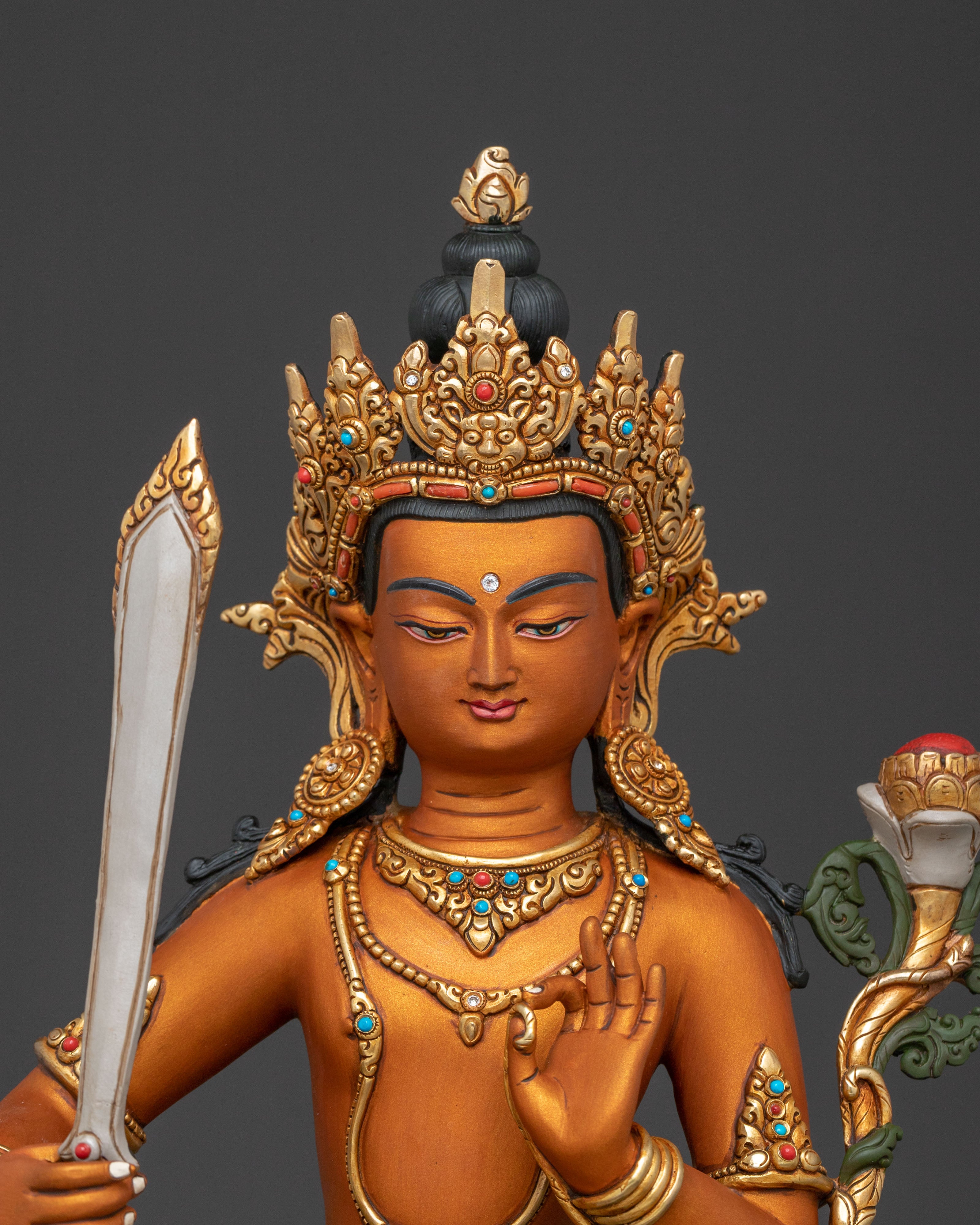 Simhanada Manjushri Buddhist Handcrafted Statue