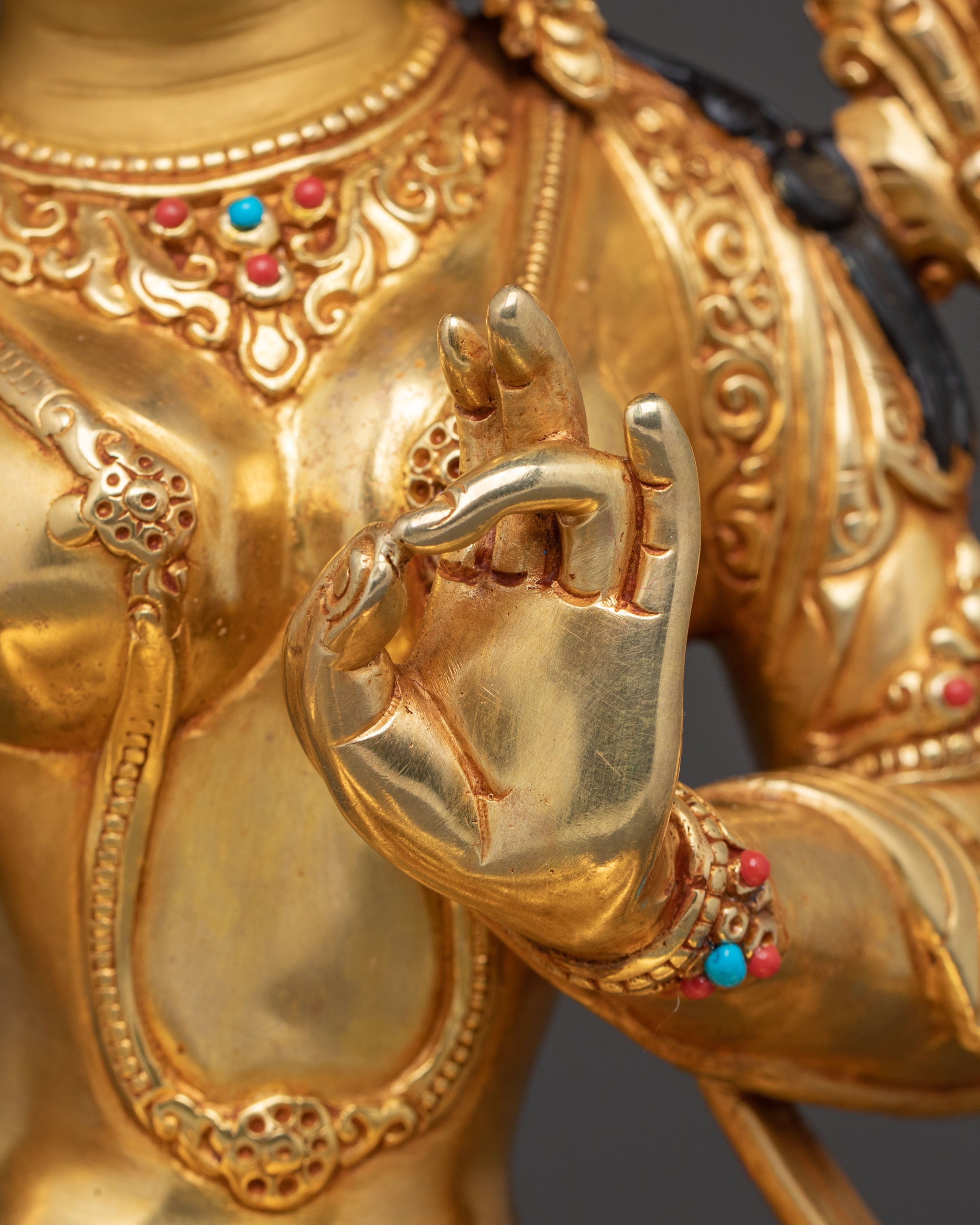 Green Tara Blessing Statue: Handcrafted in 24K Gold