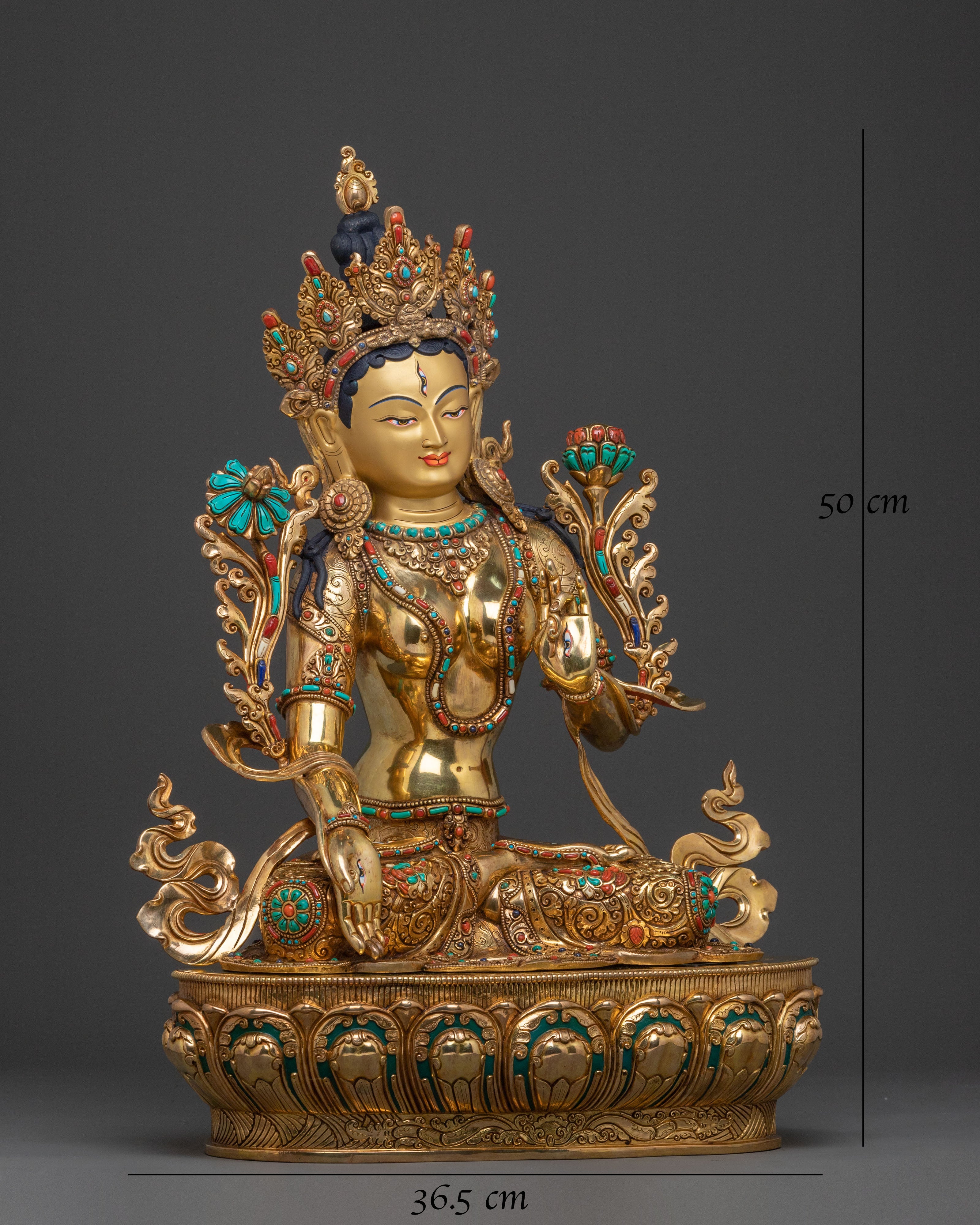 White Tara Blessing Statue | 24K Gold Gilded Figure