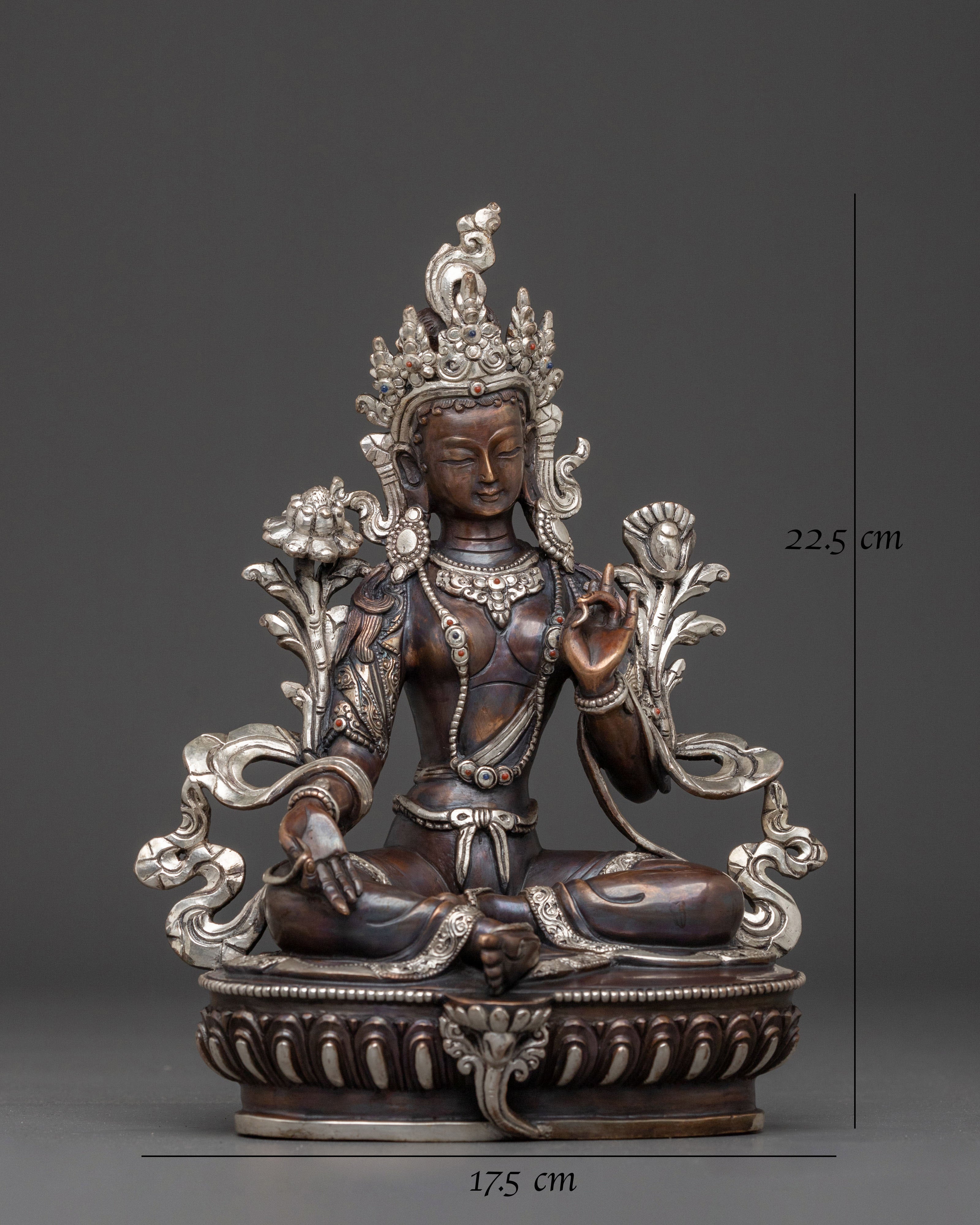 Green Tara Statue | Oxidized Copper Buddhist Goddess