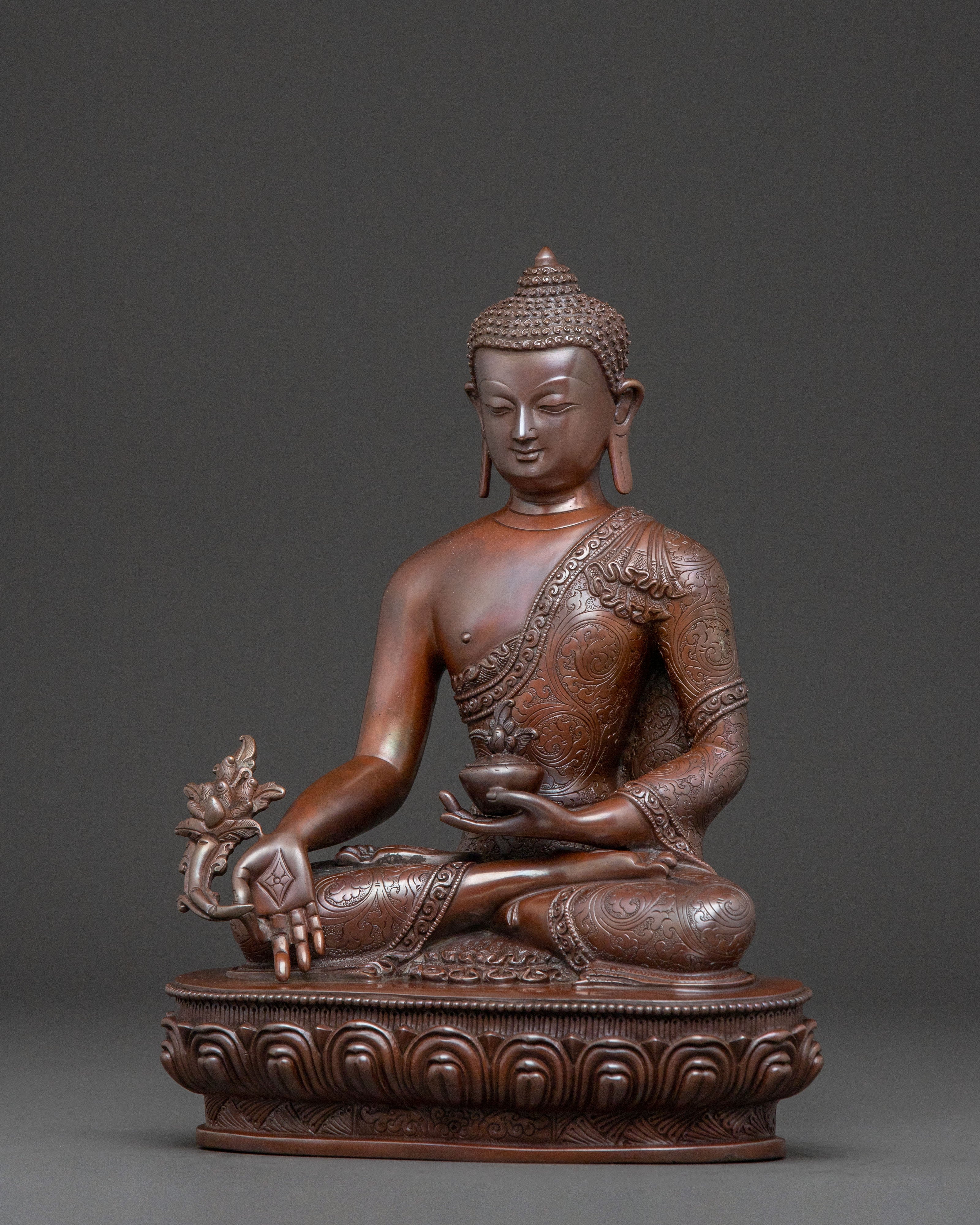Medicine Buddha Altar Decor Statue - Oxidized Copper Bhaisajyaguru