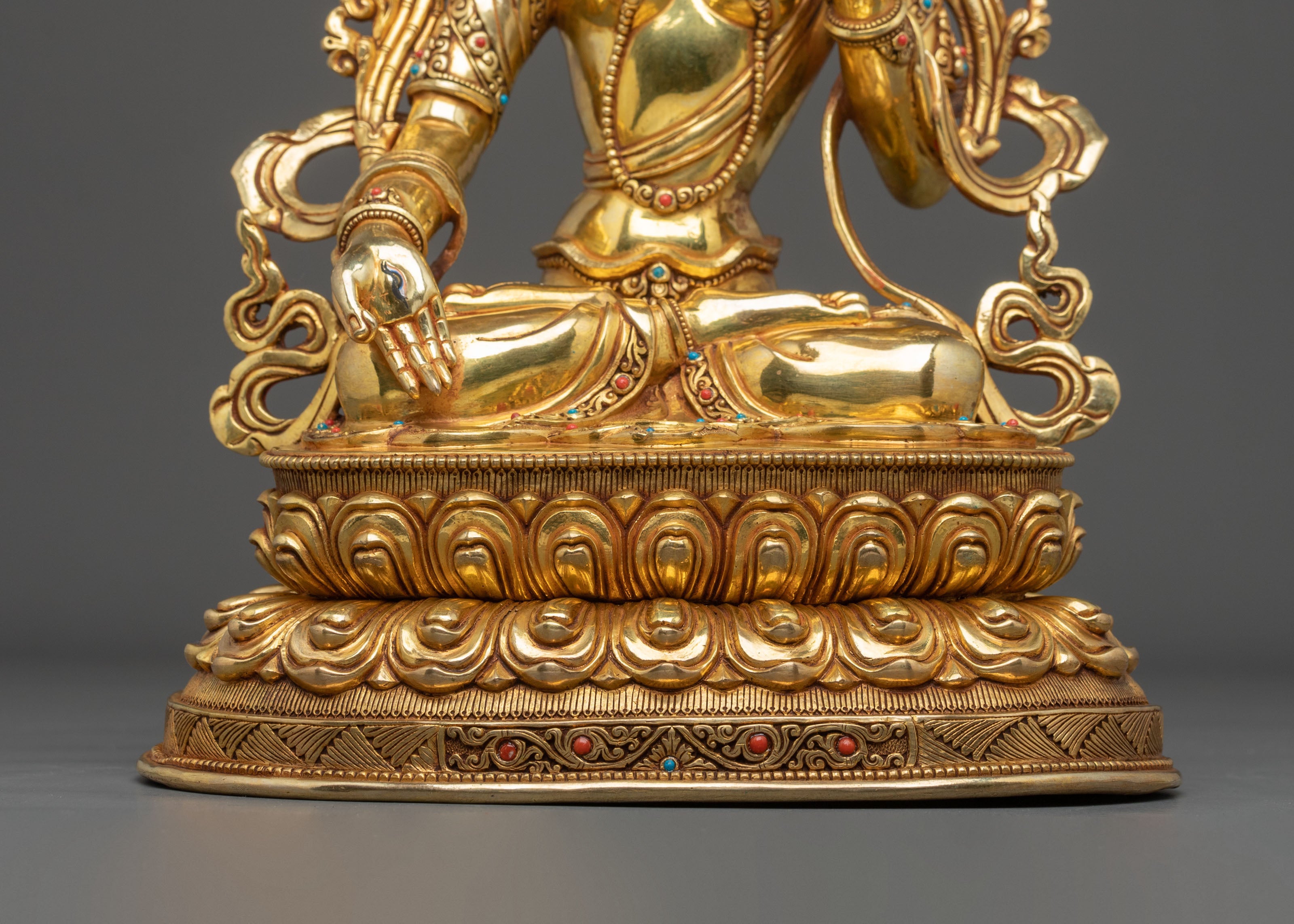 White Tara Longevity Meditation Shrine Sculpture: 24K Gold Gilded