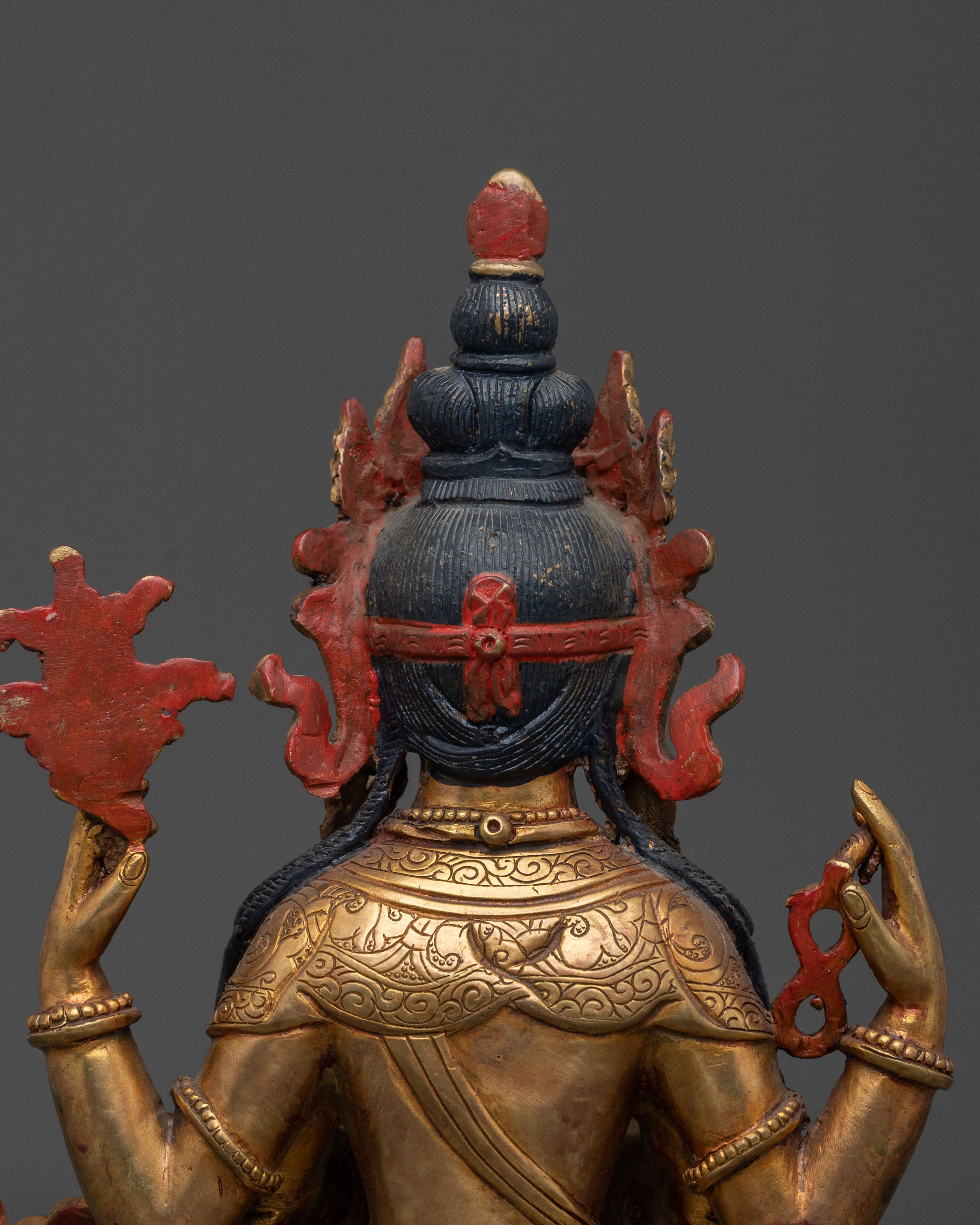 Chenrezig Fire Gold Gilded Figurine | 24K Gold Compassion Statue
