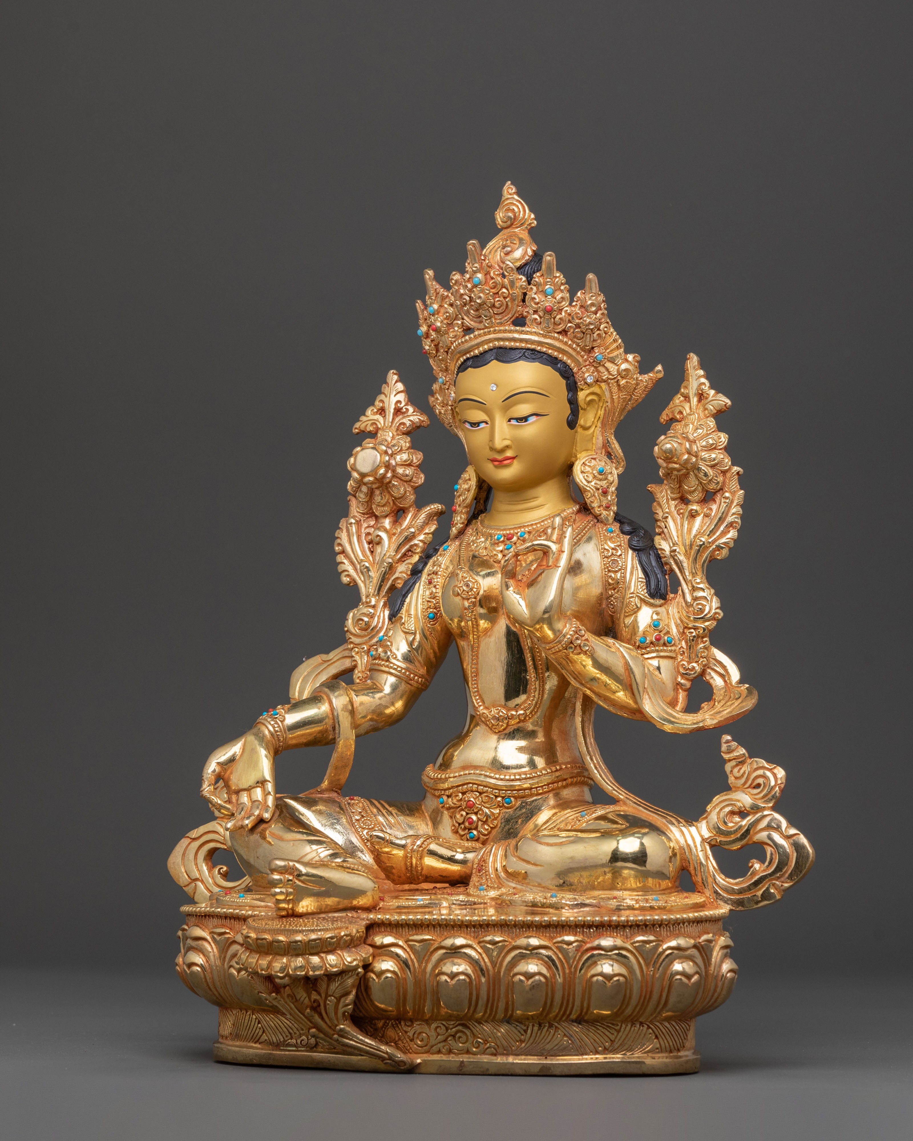 Protector Green Tara Golden Statue: Handcrafted Serenity