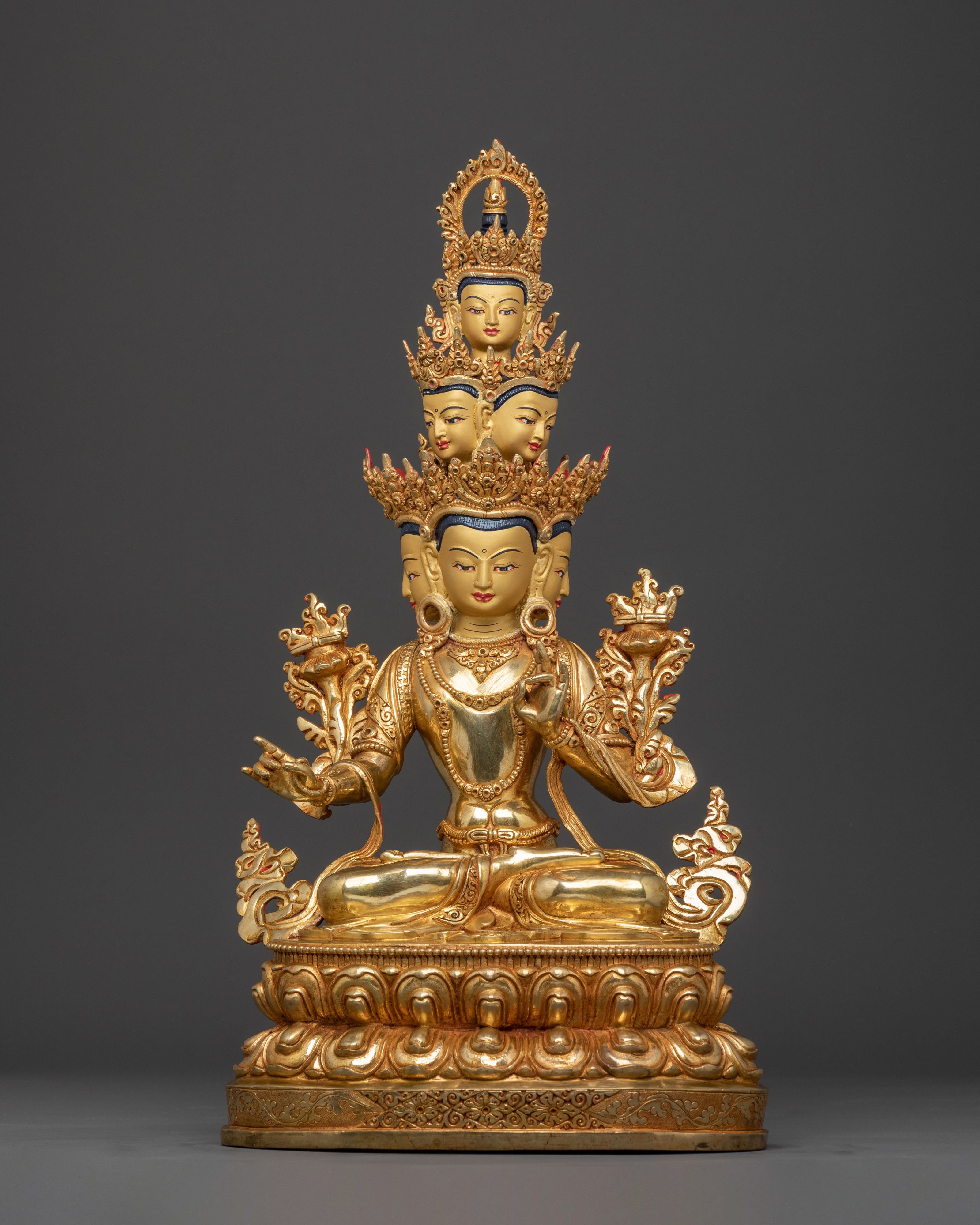 Avalokiteshvara Peaceful Deity Statue – 24K Gilded Copper Statue