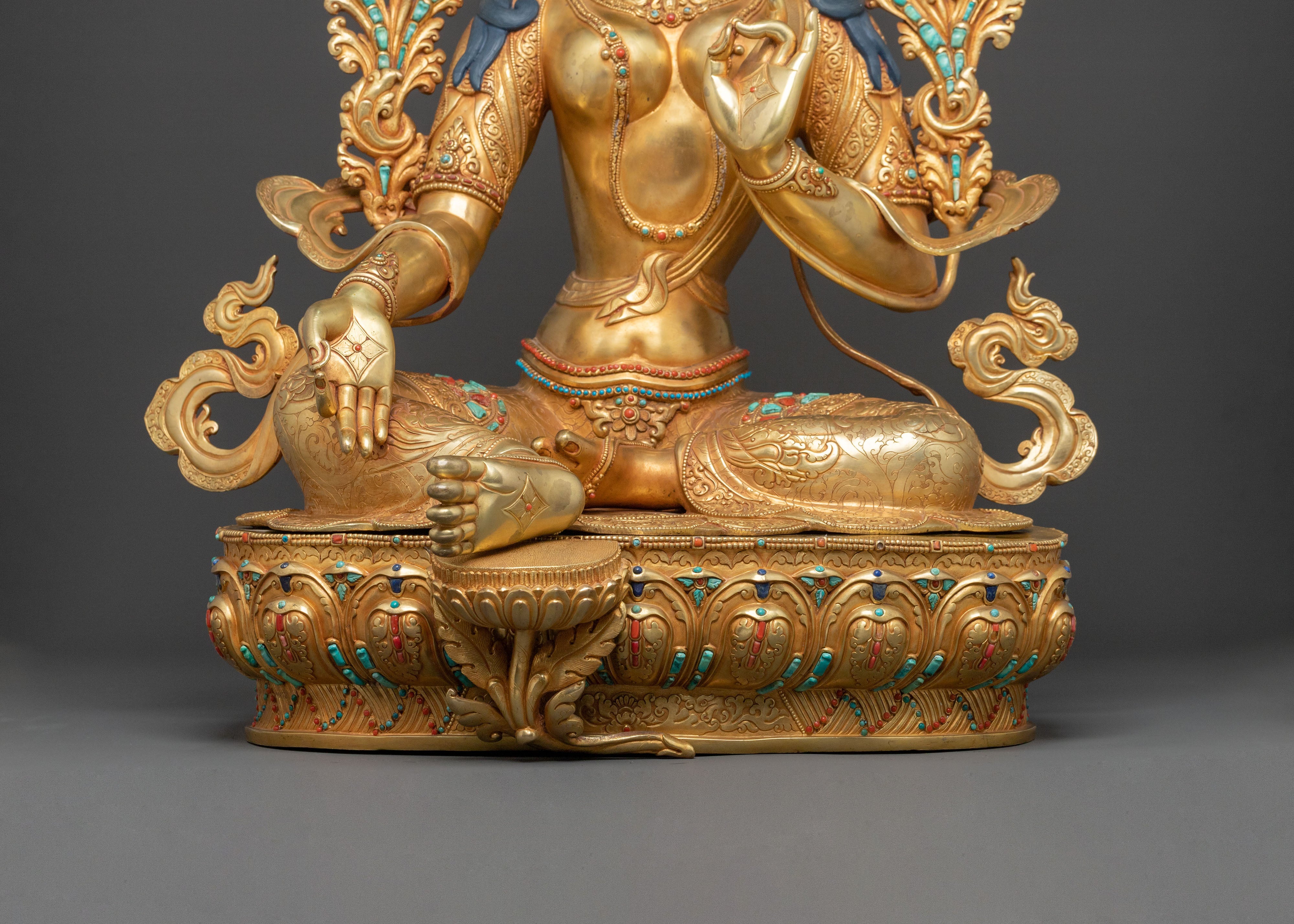 Handcrafted Green Tara Sacred Sculpture | Goddess of Compassion