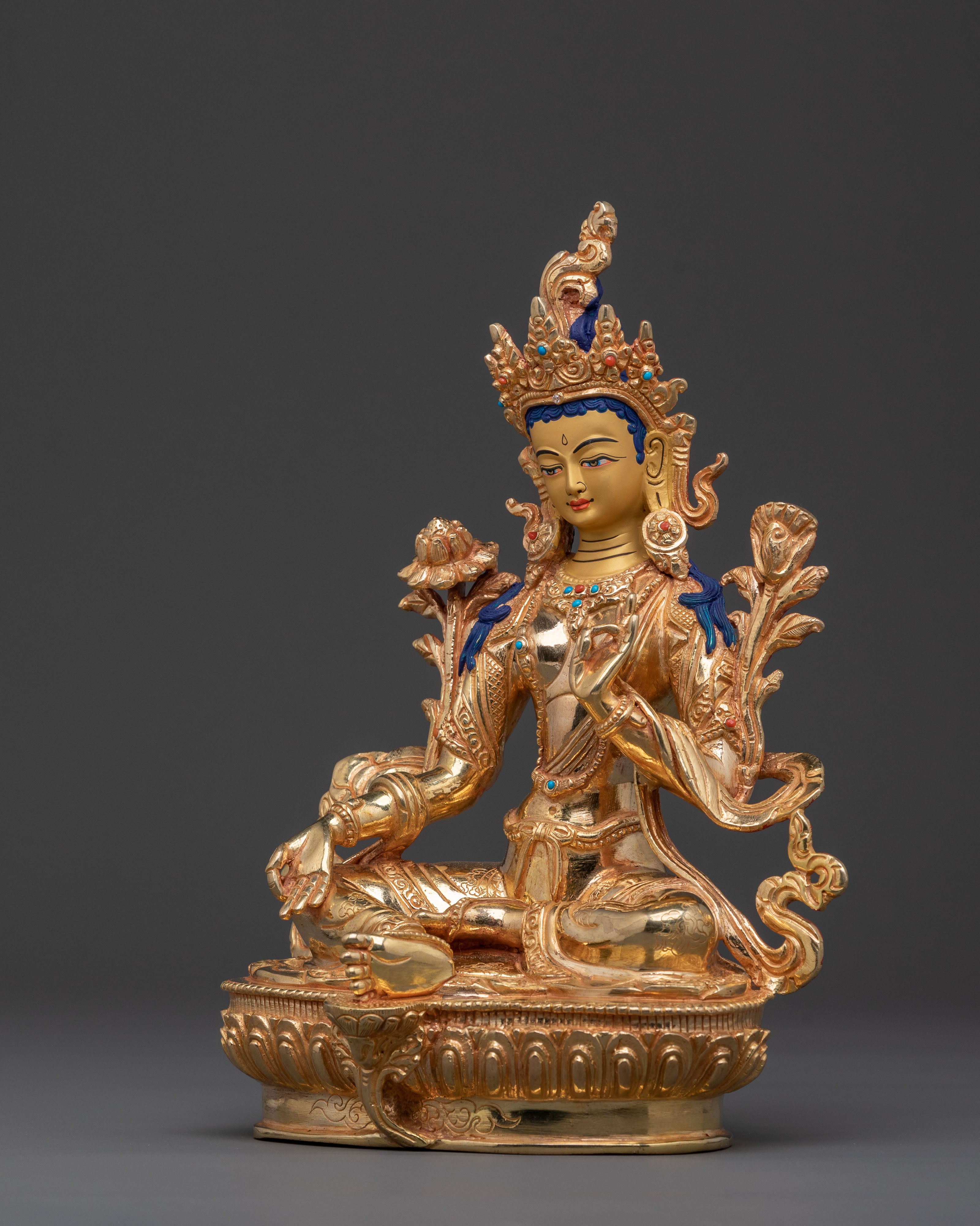 Handcrafted Green Tara Carved Statue | Spiritual Icon