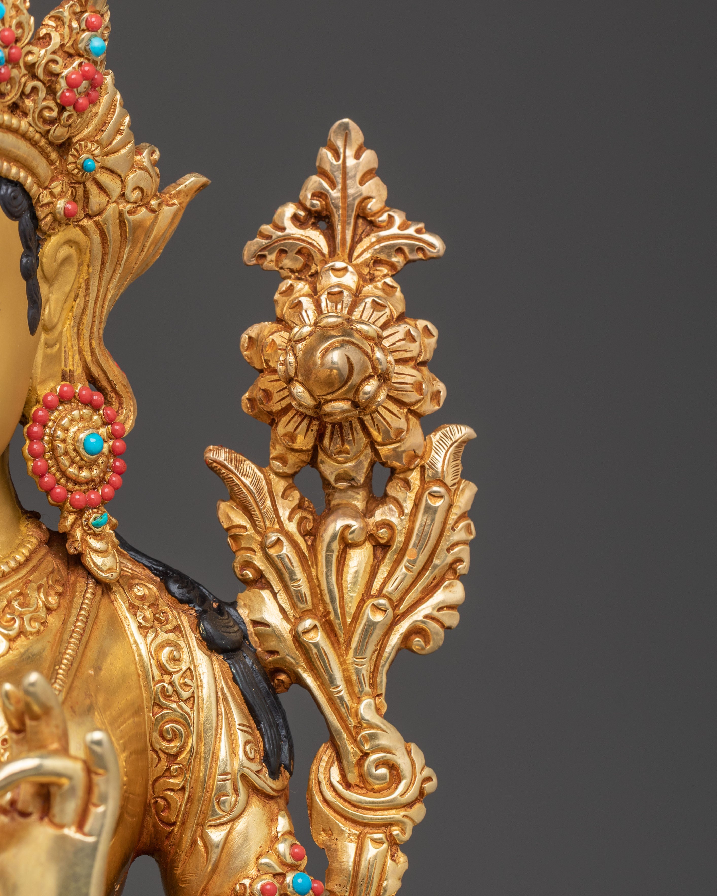 Green Tara Blessing Statue: Handcrafted in 24K Gold