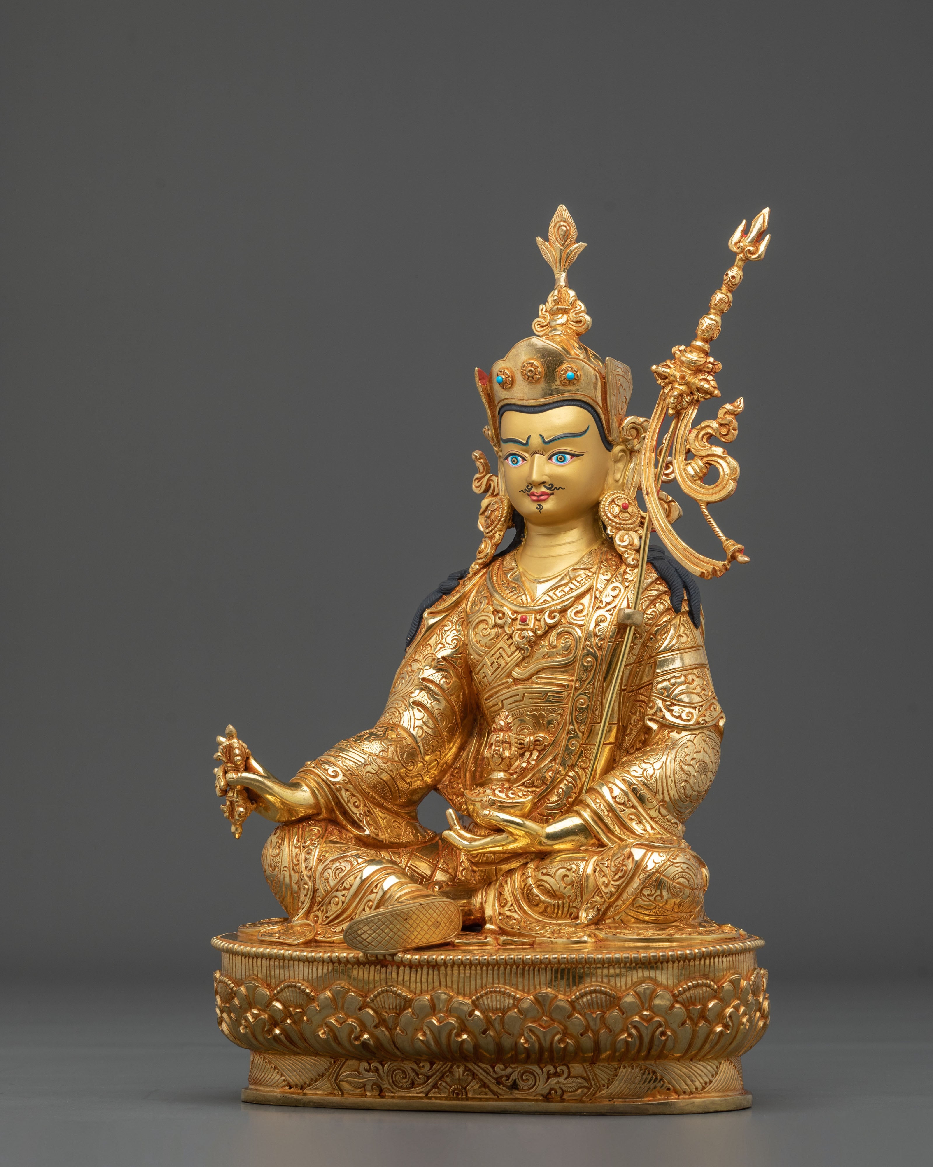 Lotus Born Guru Rinpoche Statue | 24K Gold Gilded