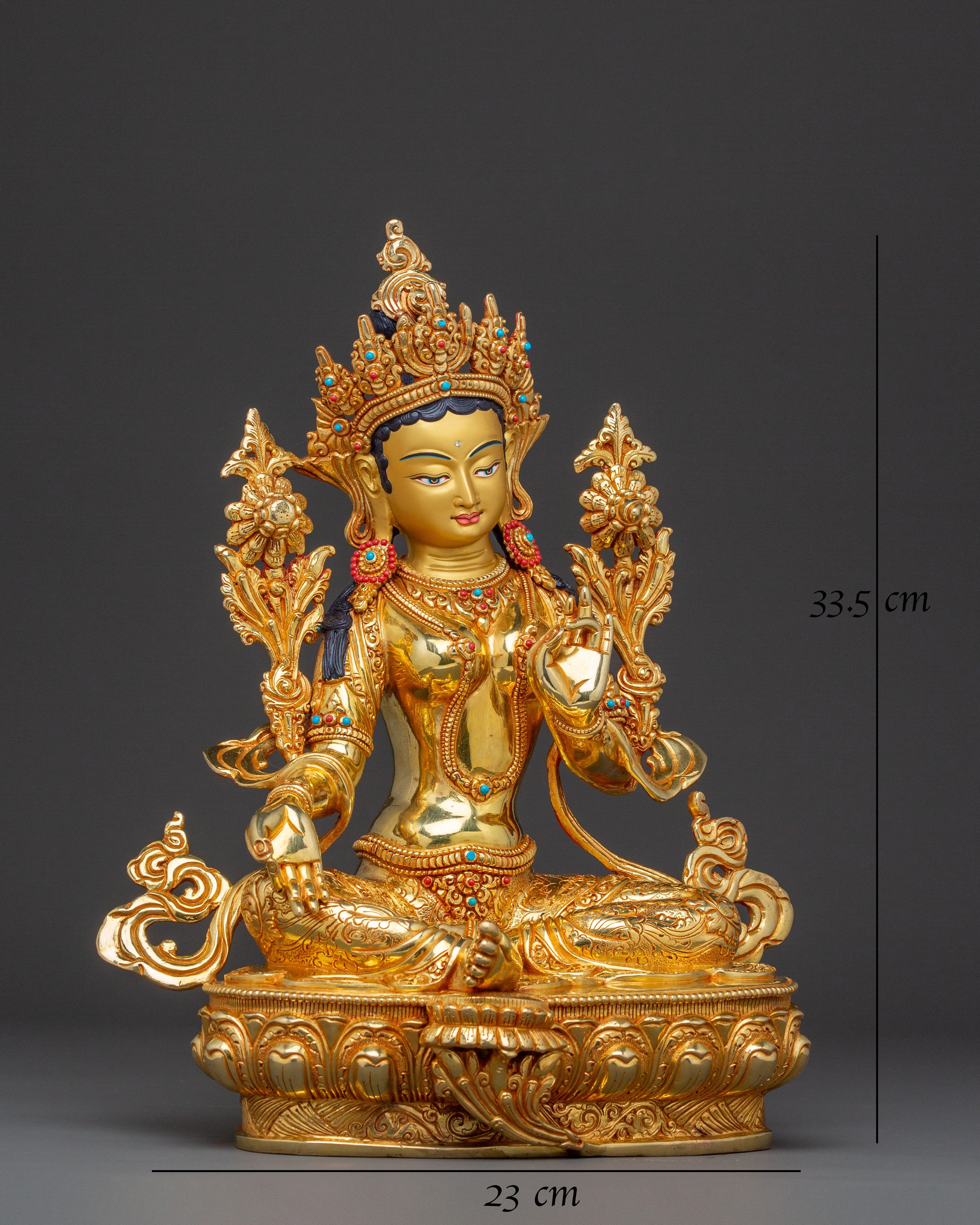 Green Tara 24K Gold Gilded Copper Statue