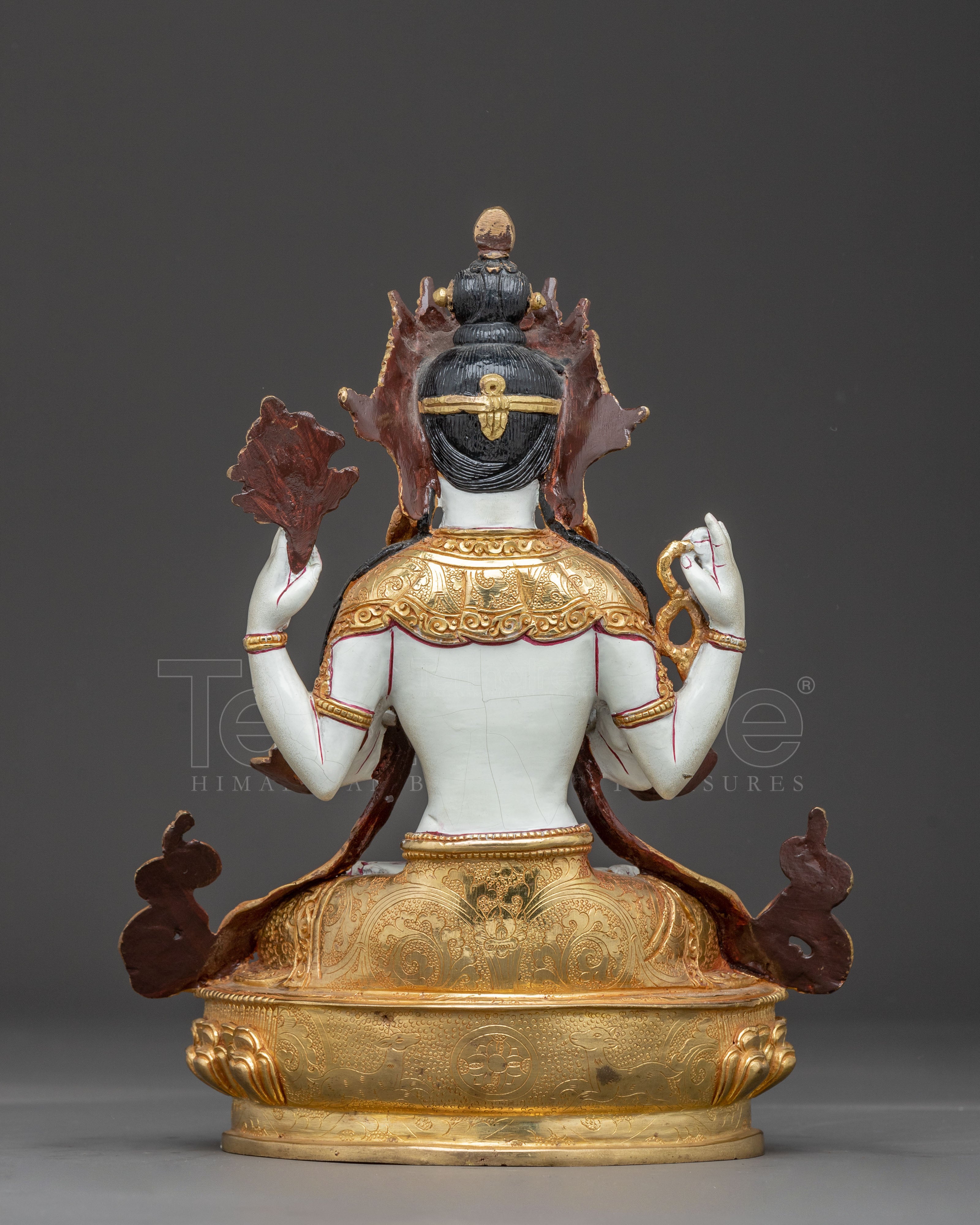 Chenrezig Bodhisattva Golden Statue | Handcrafted Nepalese Copper Sculpture