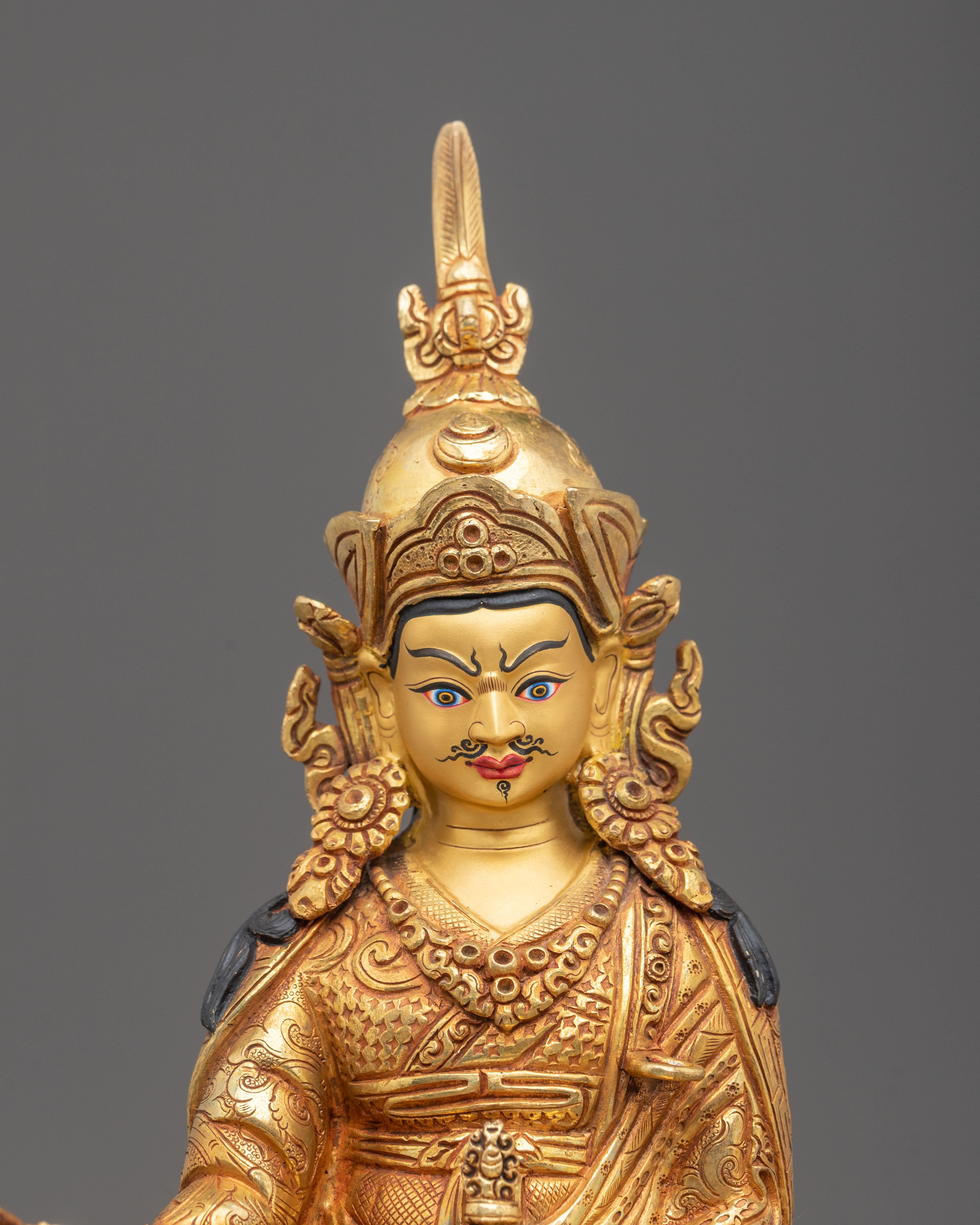 Hand-Carved Guru Rinpoche Sculpture | Copper Figurine