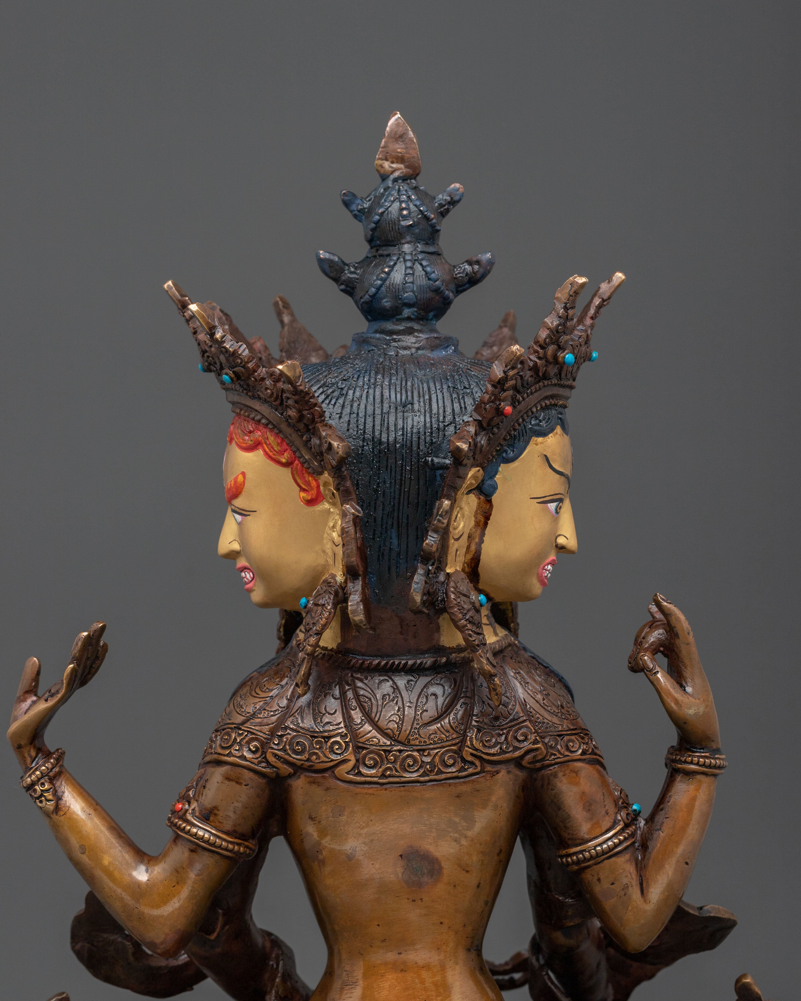 Four-Armed Chenrezig Golden Sculpture | Home Decor