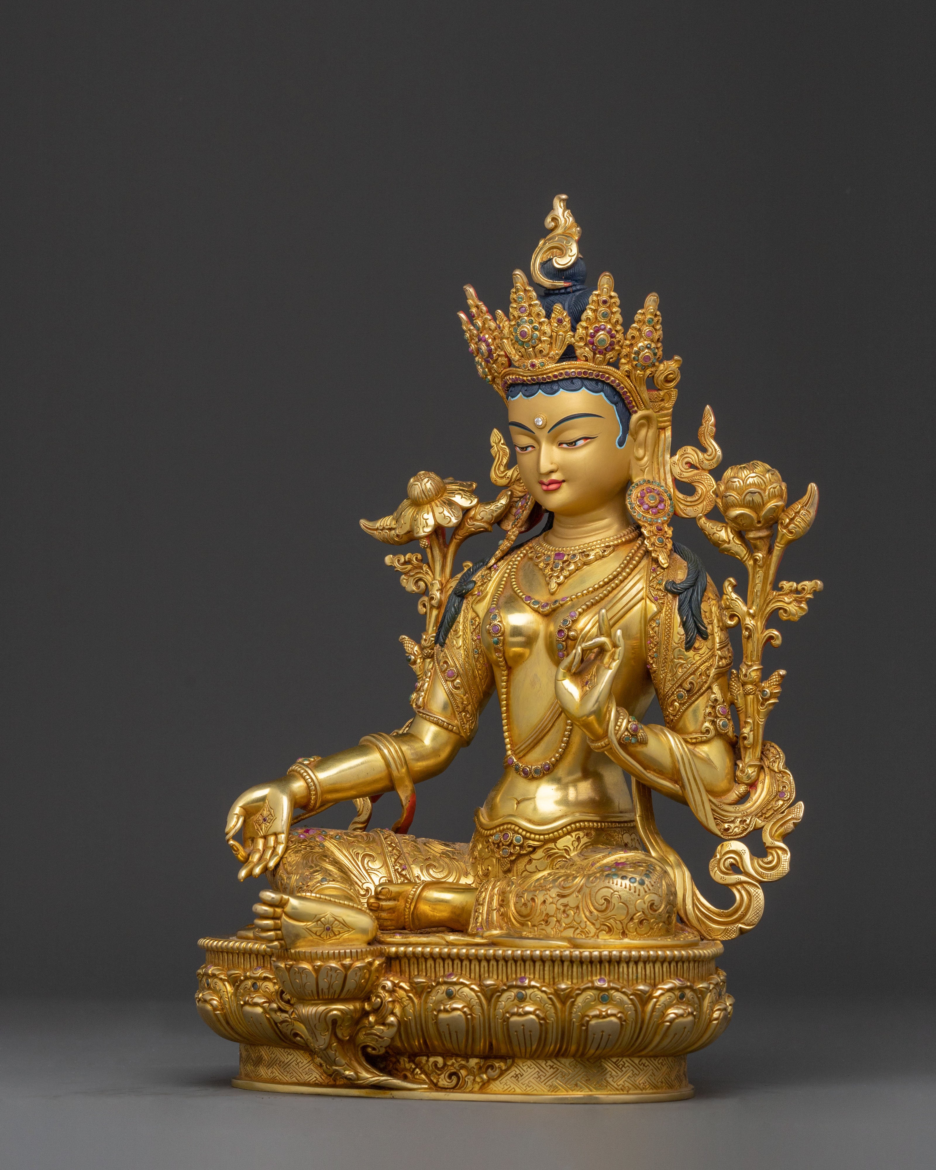 Green Tara: Handcrafted 24K Gold Gilded Statue