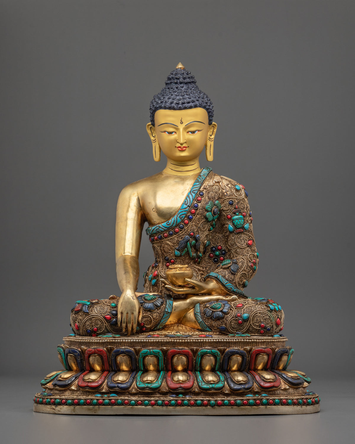 Tibetan Handcrafted Three Buddhas Statue Set with 24K Fire Gold Gliding
