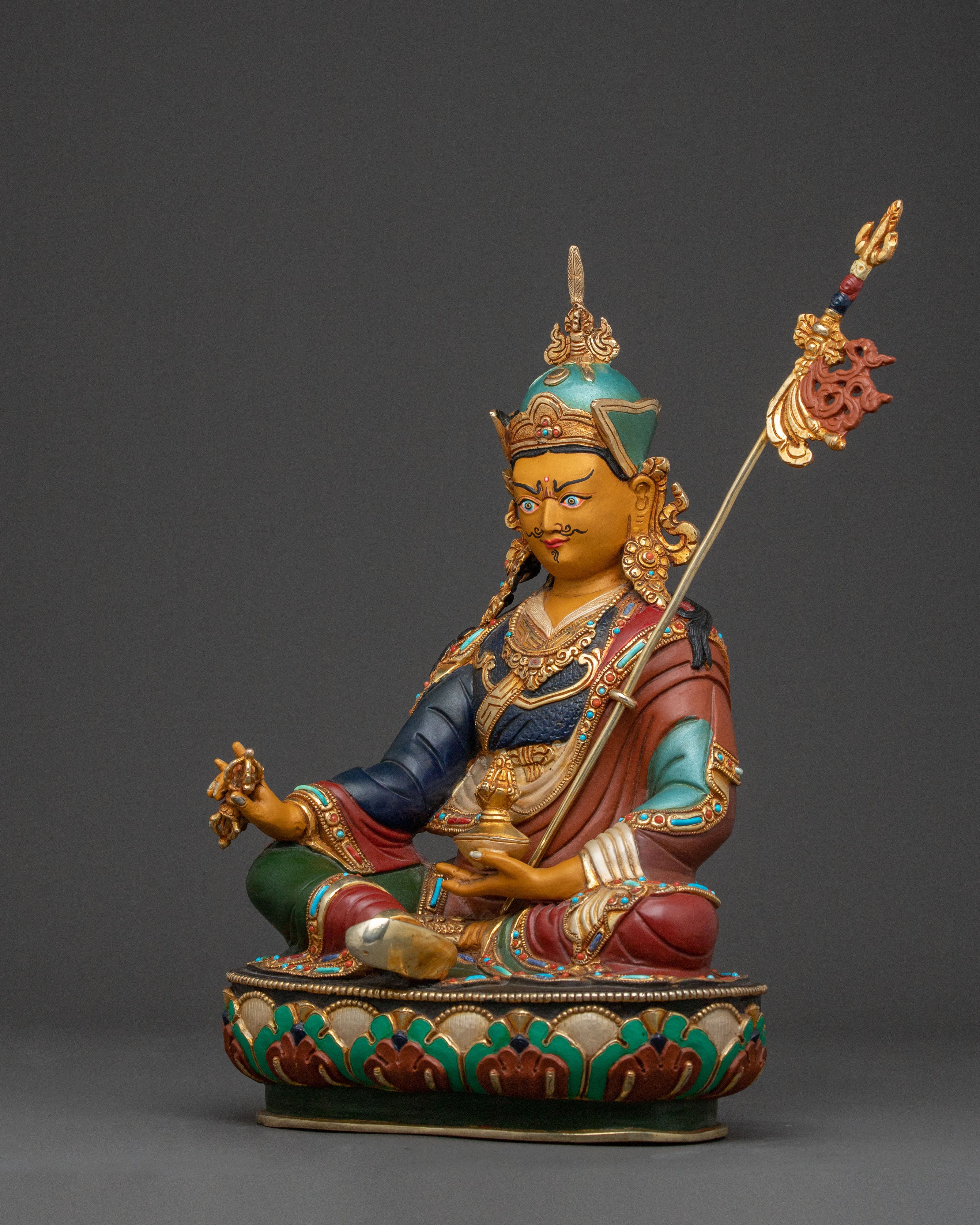 24K Gold Gilded Guru Rinpoche Sacred Statue - Serene Masterpiece