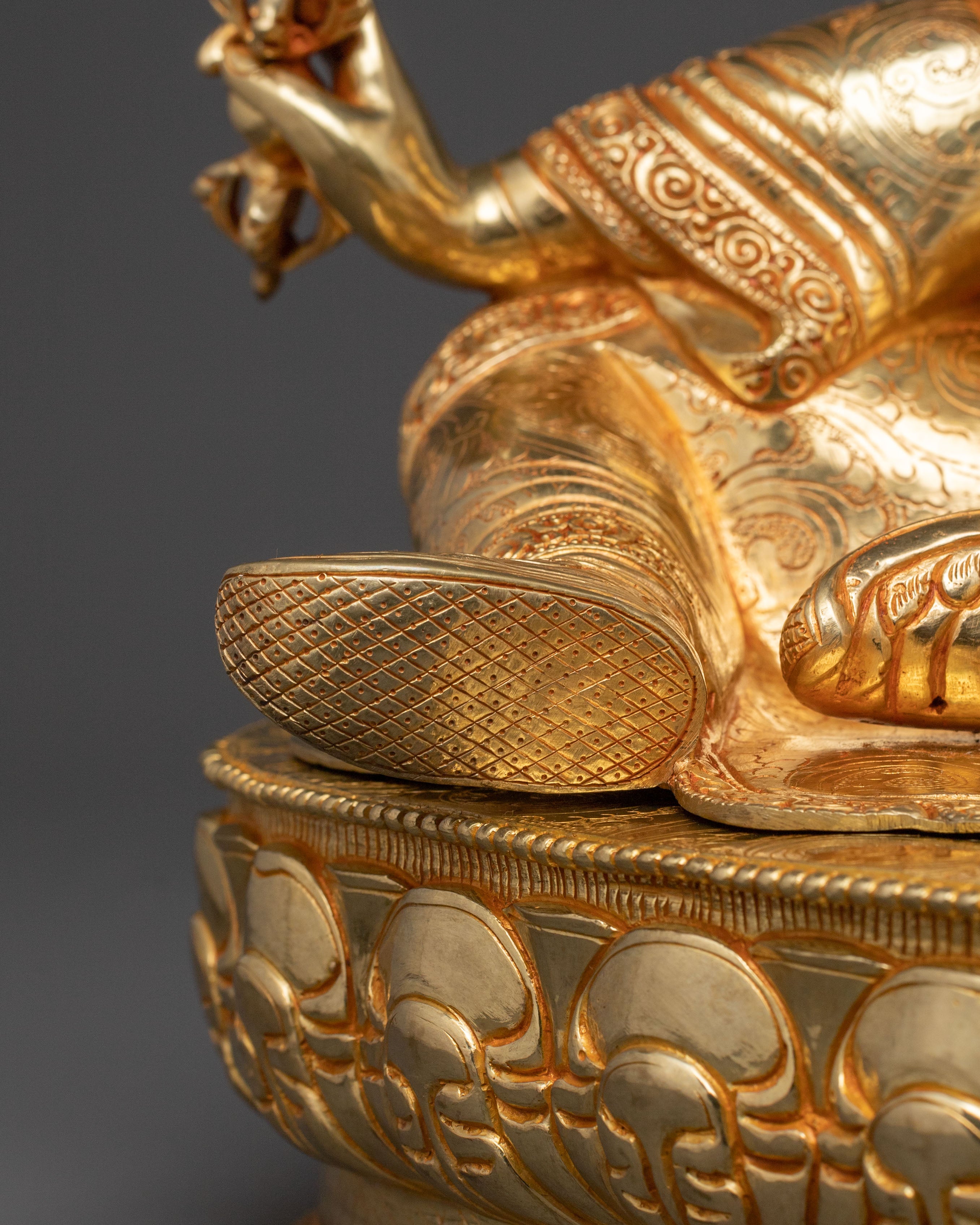 Guru Rinpoche Spiritual Statue: 24K Gold Gilded Art