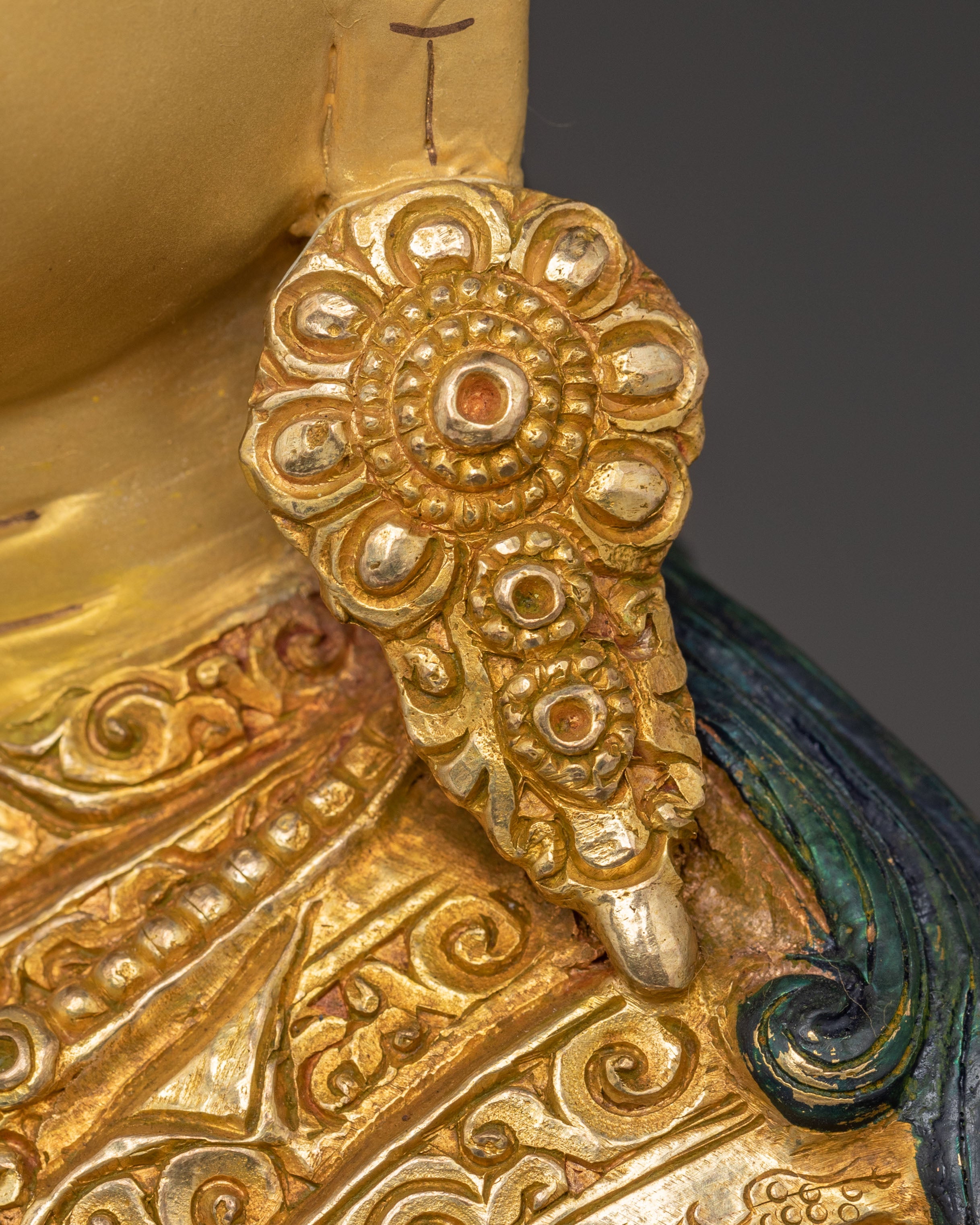 Golden Guru Rinpoche Handcrafted Statue | Tibetan Buddhist Art
