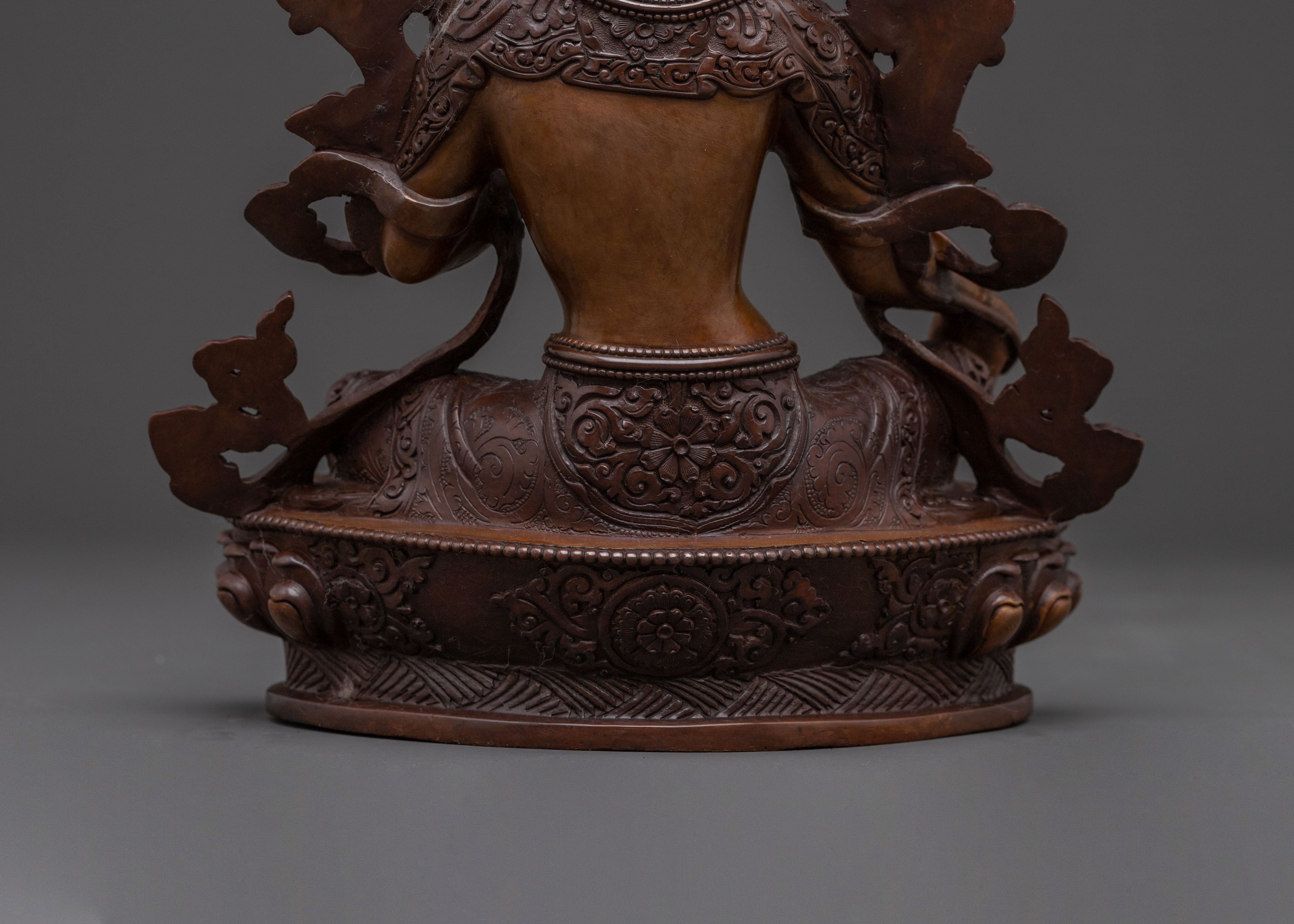Green Tara Sacred Altar Statue: Oxidized Copper Serenity