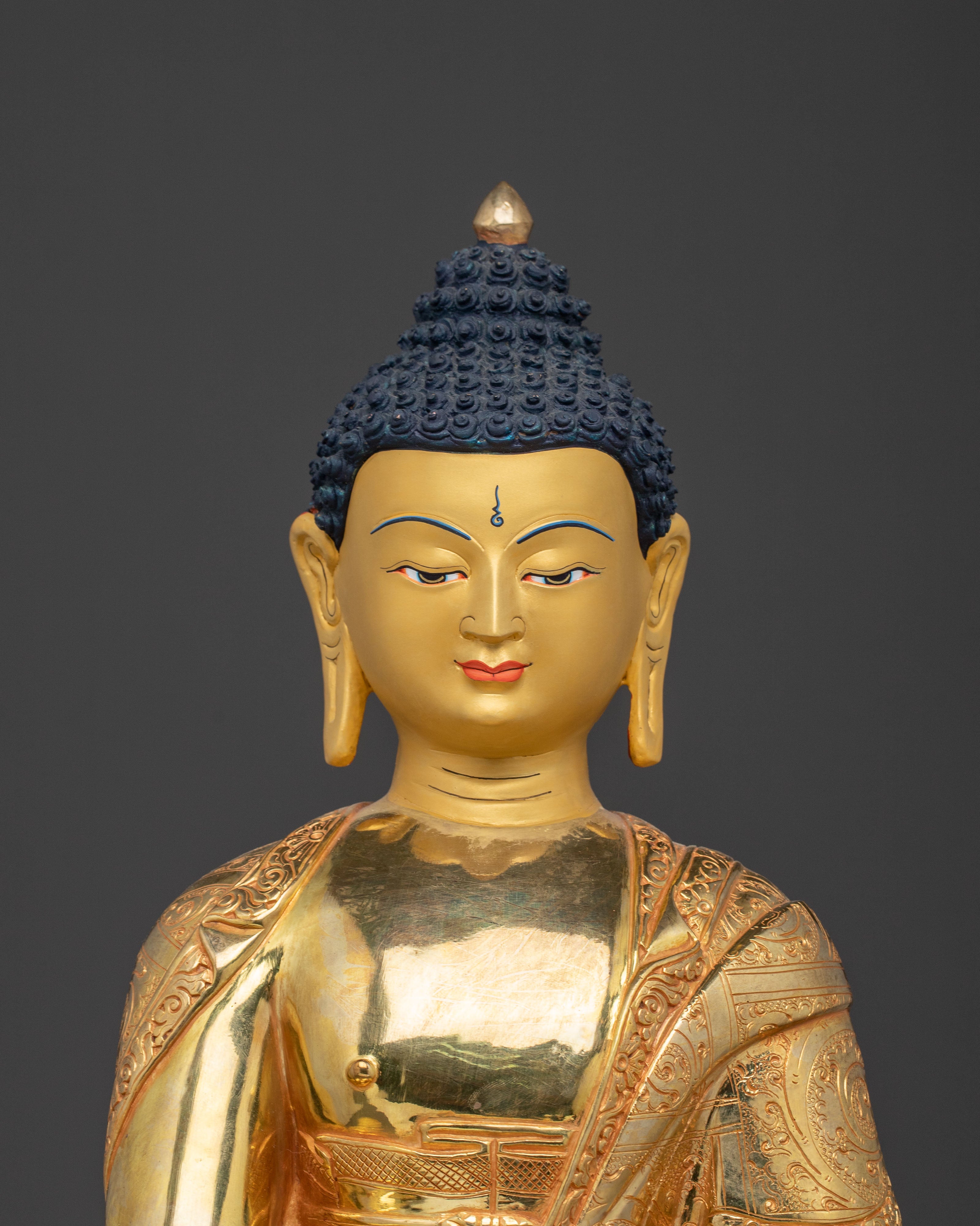 Shakyamuni Buddha Sacred Sculpture – Handcrafted Gold Gilded Statue