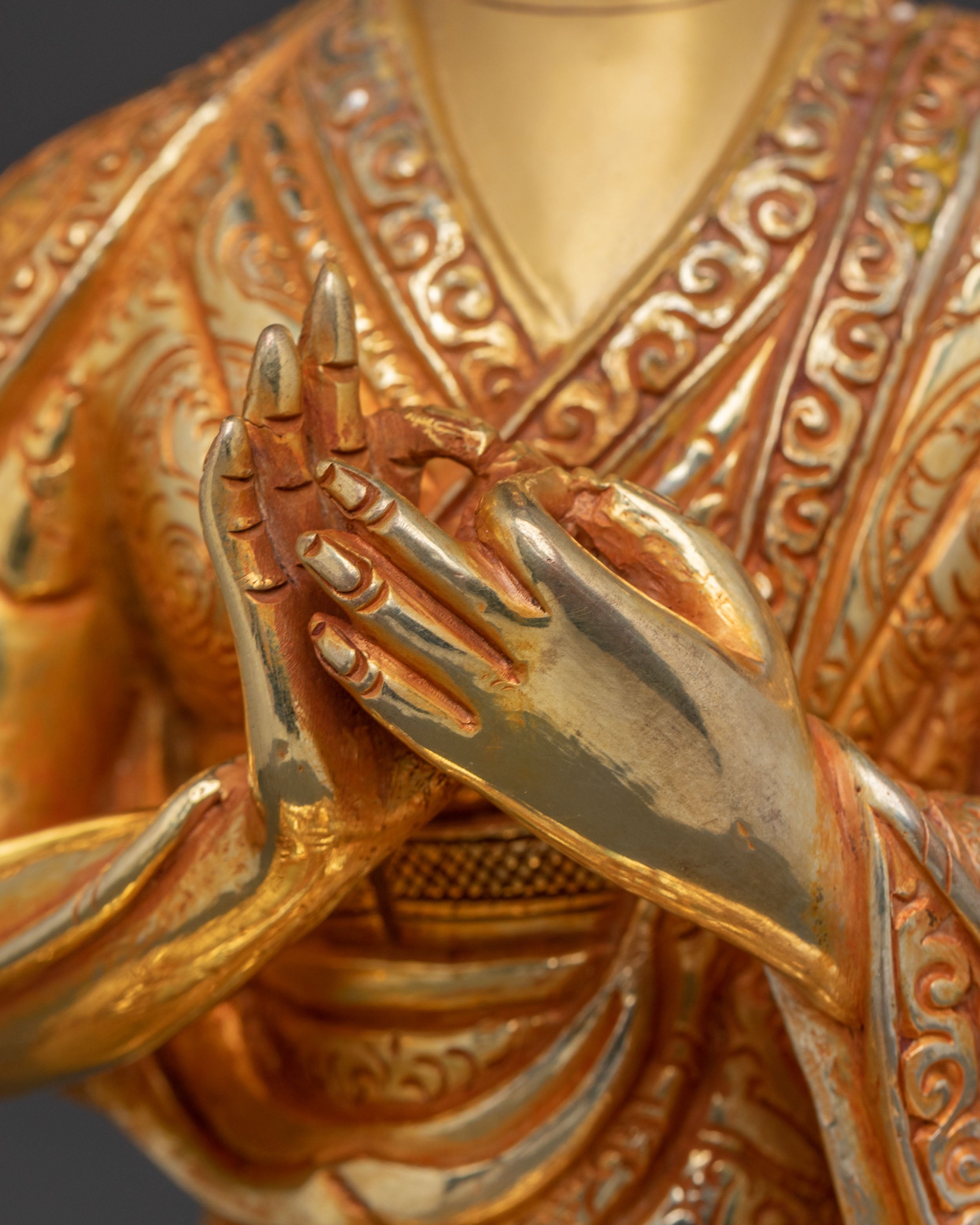 Tsongkhapa with Disciples 24K Gold Gilded Statue