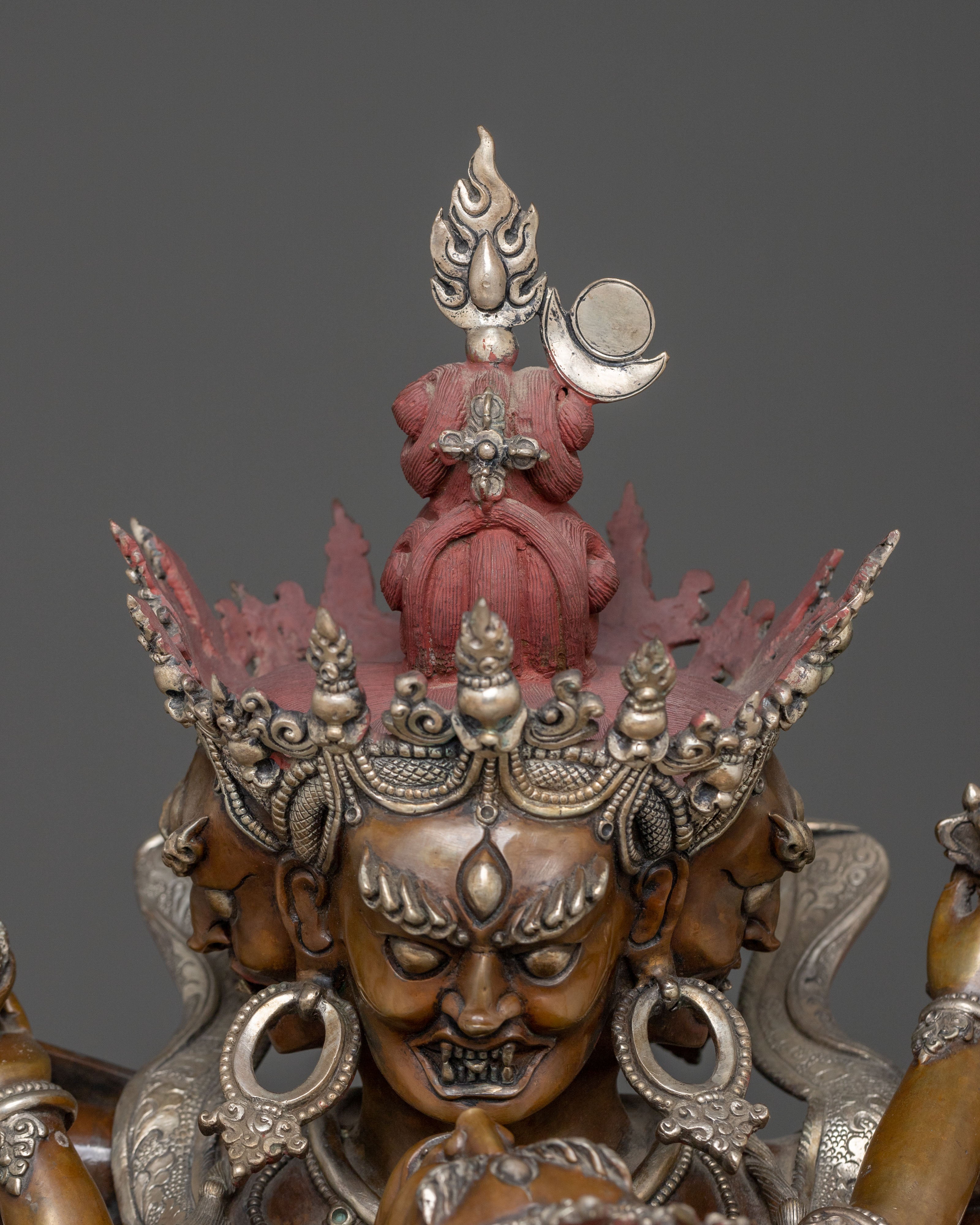 Chakrasamvara Oxidized Copper Statue | Silver-Plated
