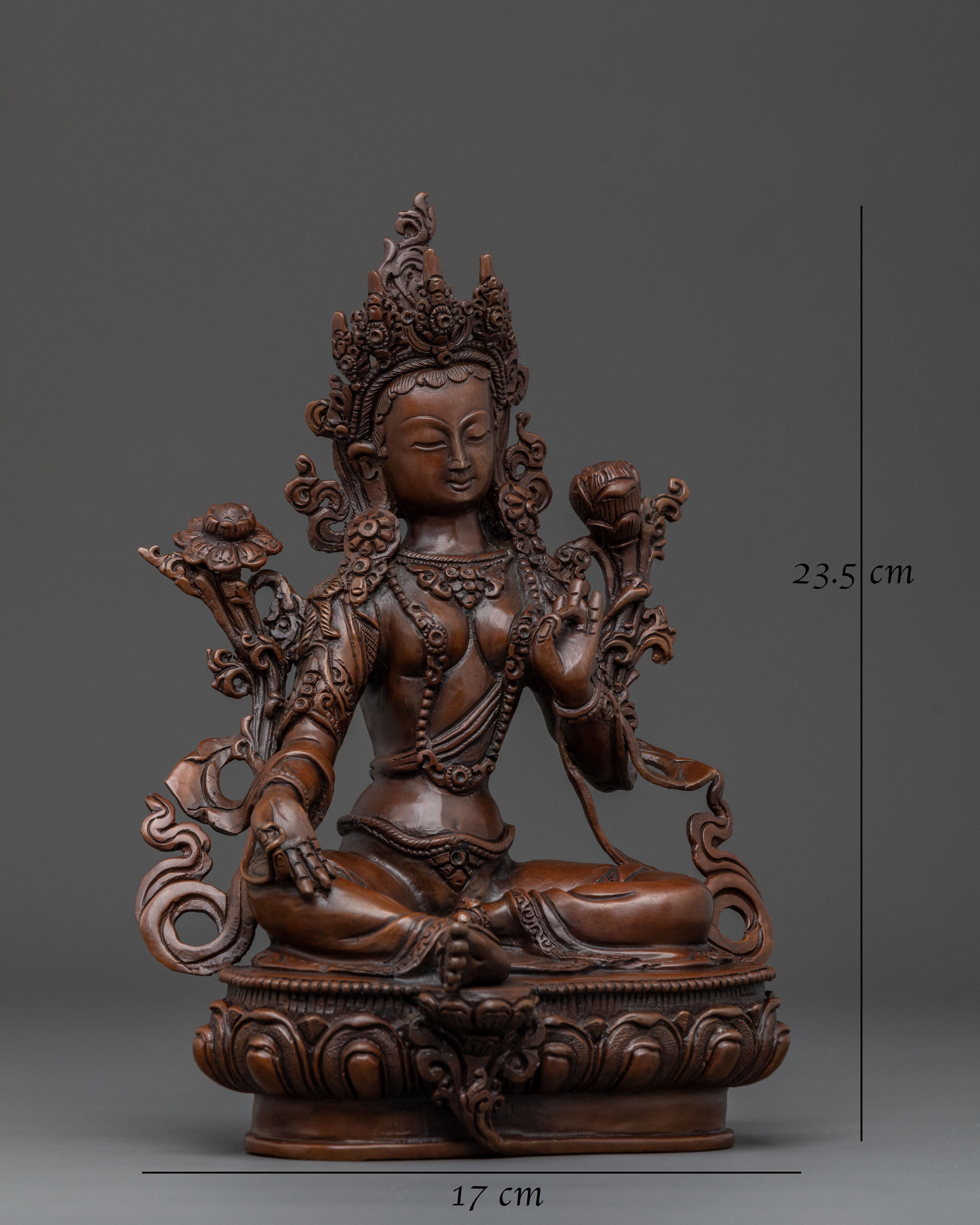 Green Tara Statue: Oxidized Copper Swift Liberation