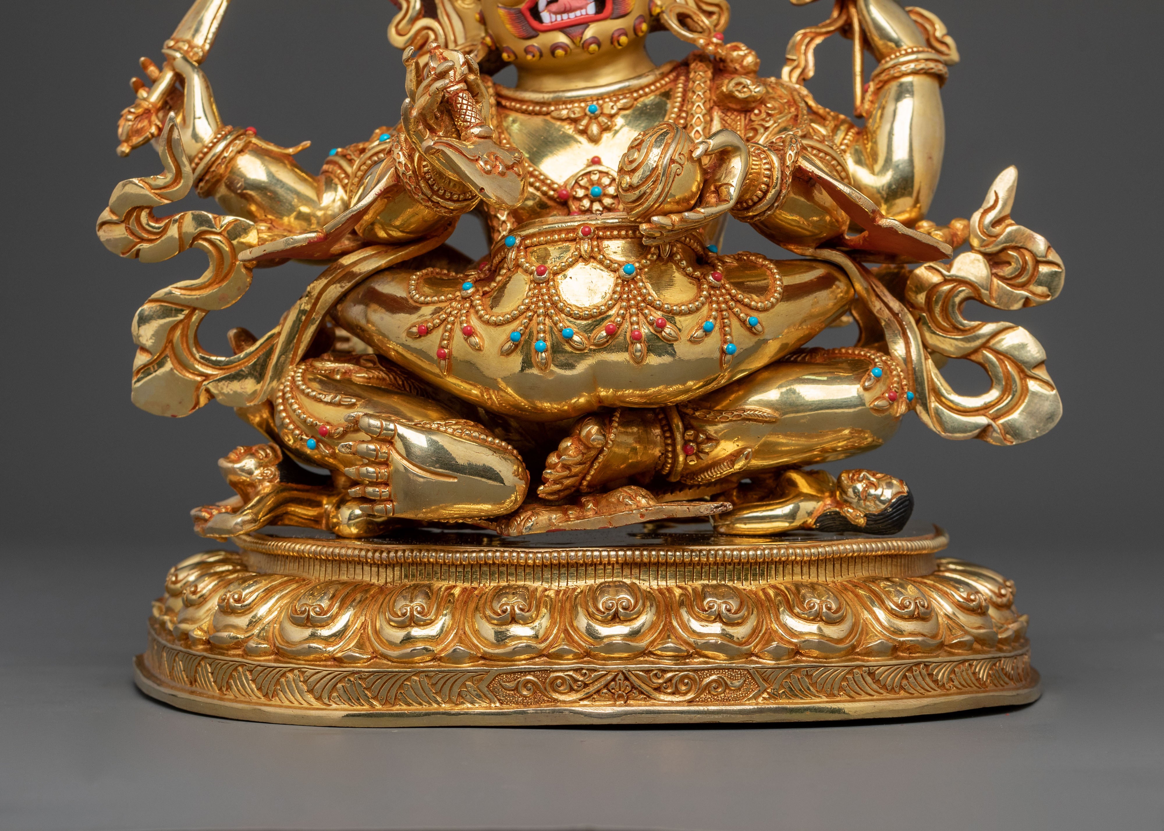 Chaturbhuja Mahakala Statue with Consort | Golden Figure