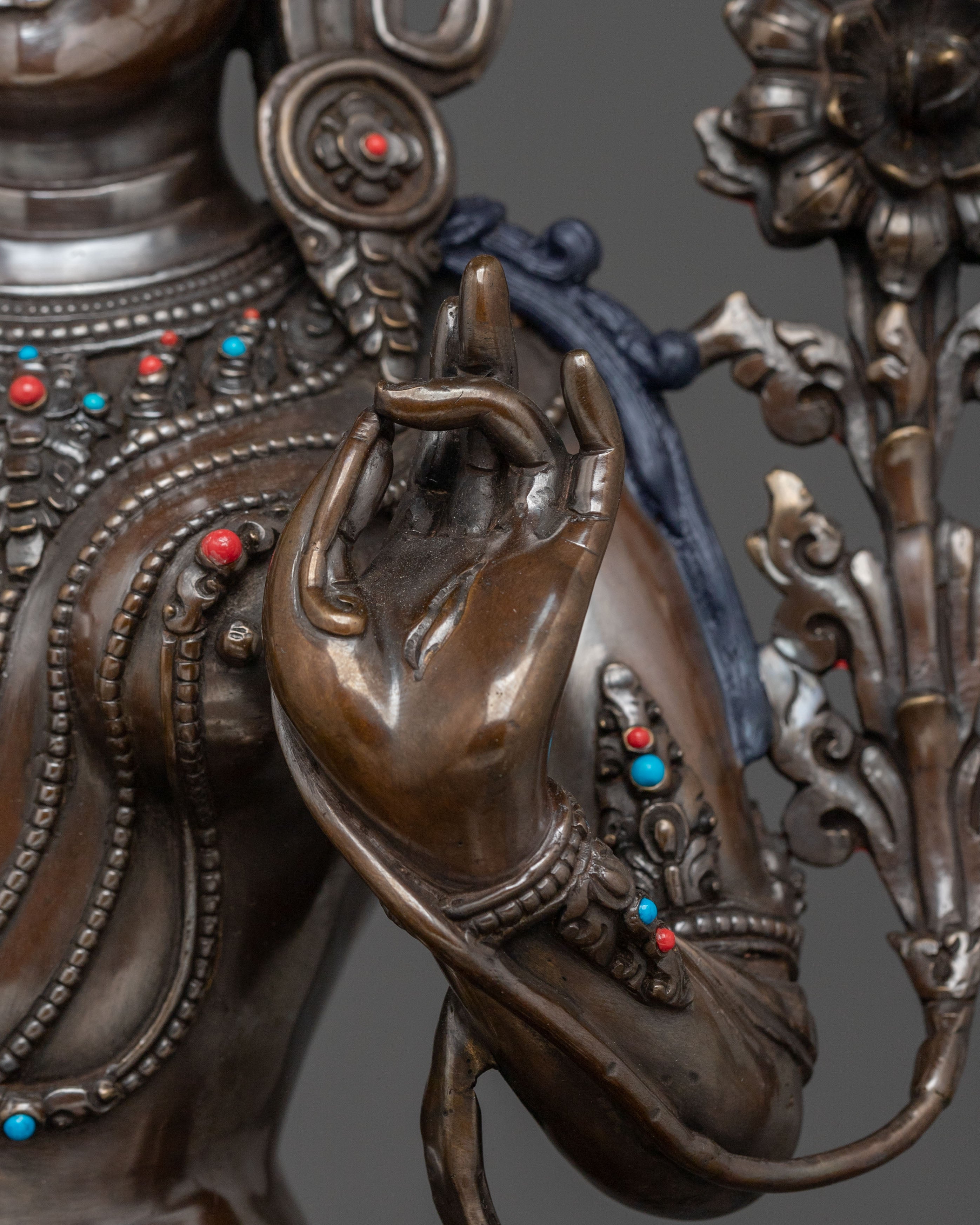 White Tara Statue: Oxidized Copper Goddess