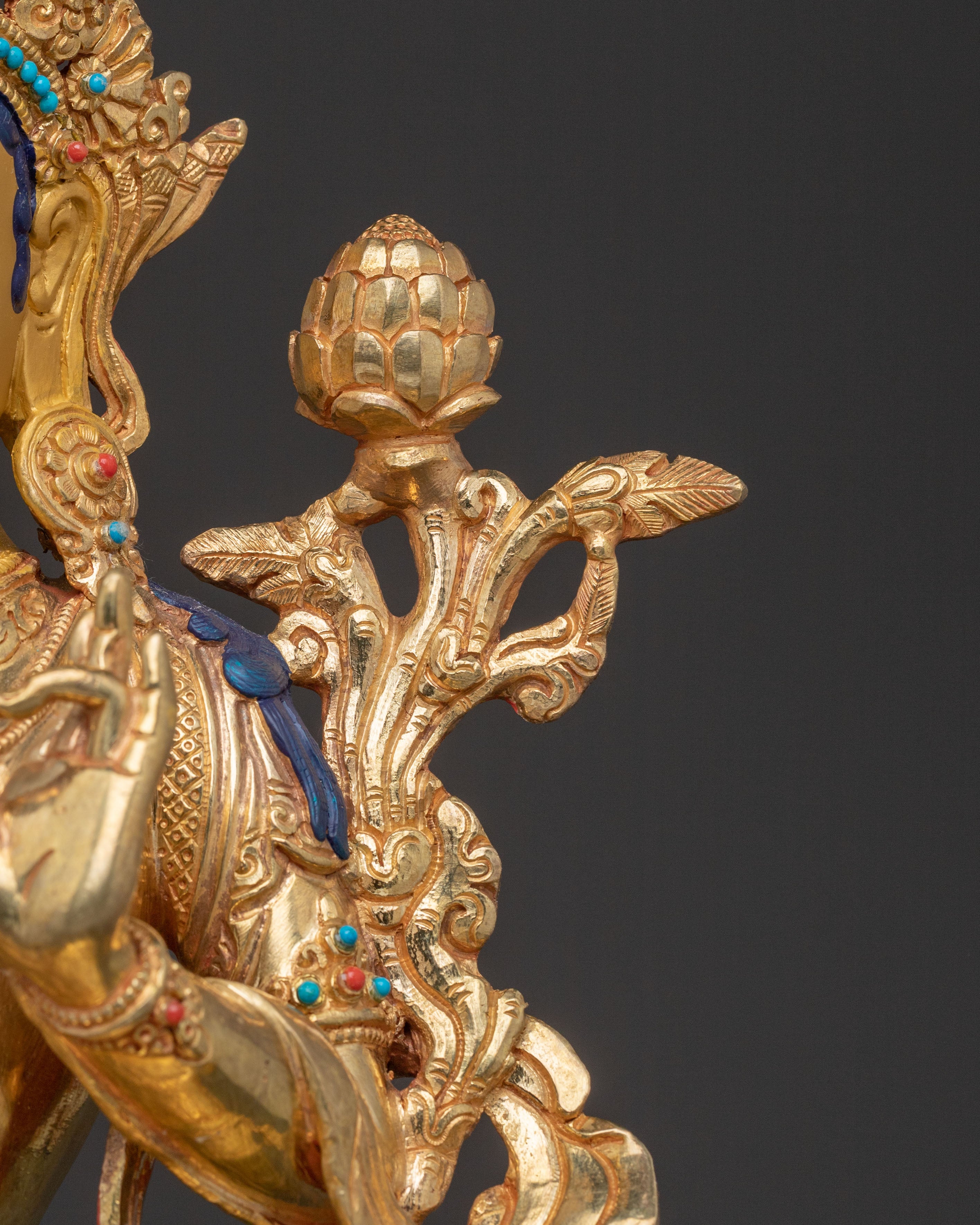 Green Tara Statue: Radiant 24K Gold Gilded Sculpture