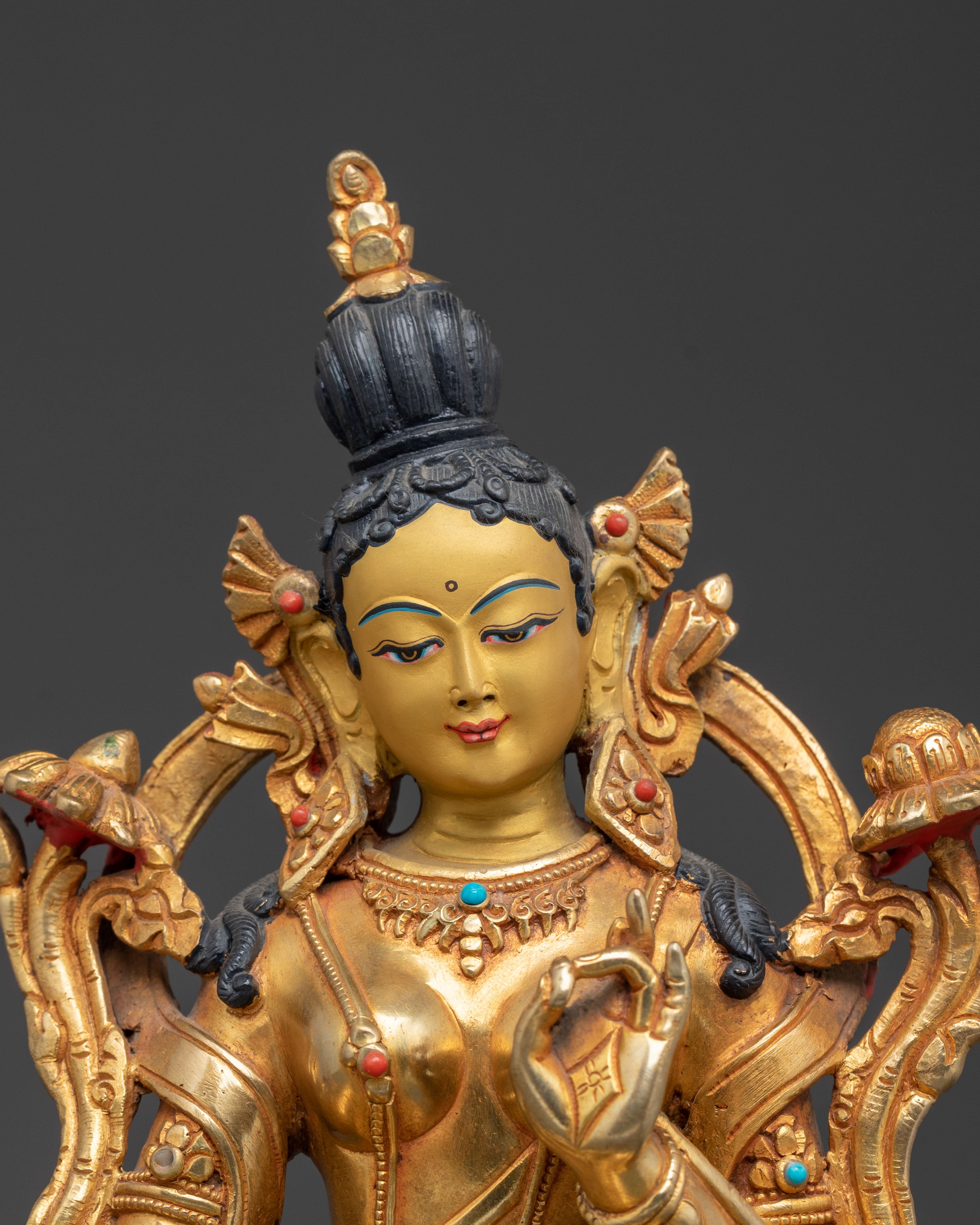 Green Tara 24K Gold Gilded Statue for Rituals