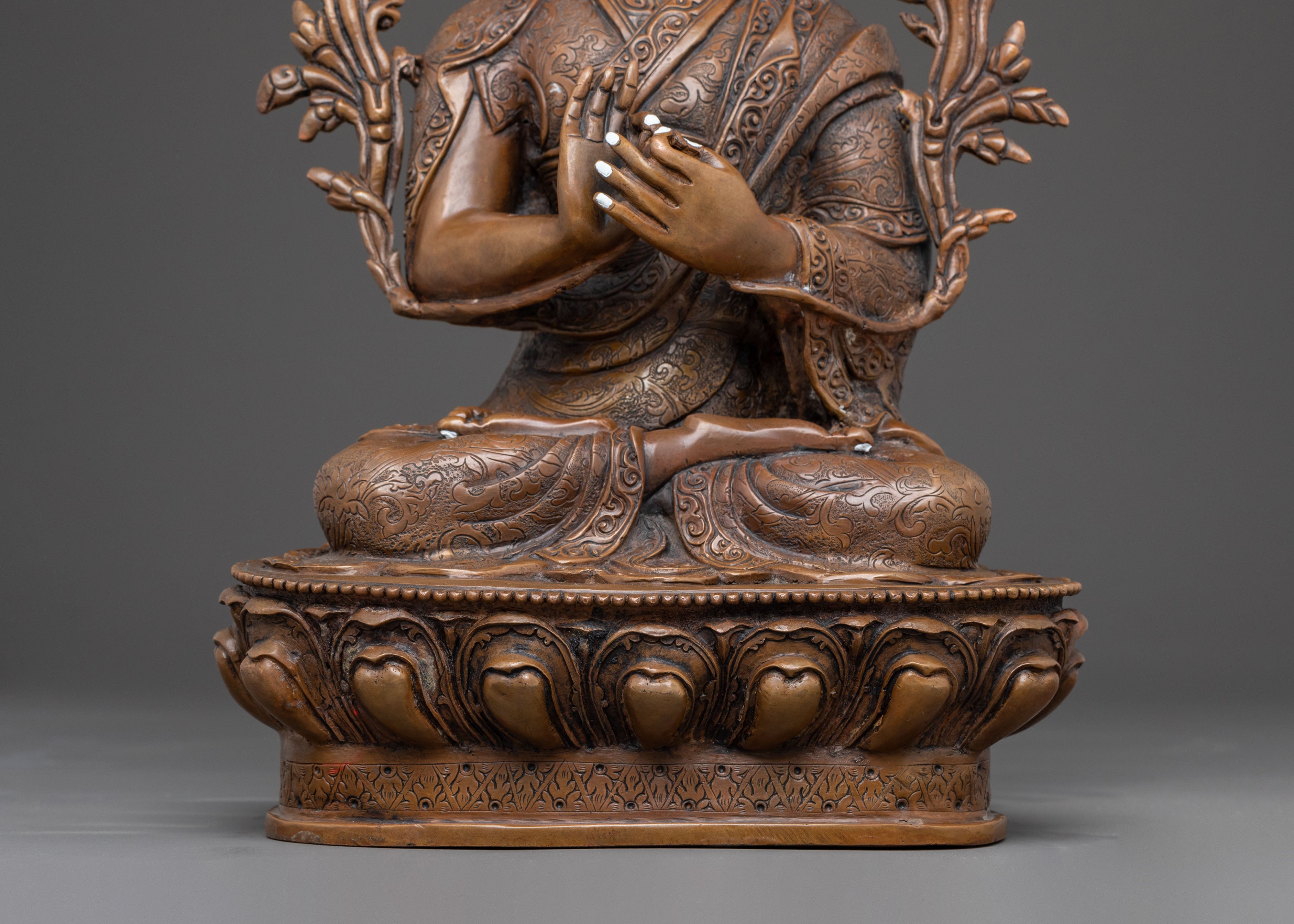 Oxidized Copper Tsongkhapa with Disciples Sacred Statue – Ancient Patina