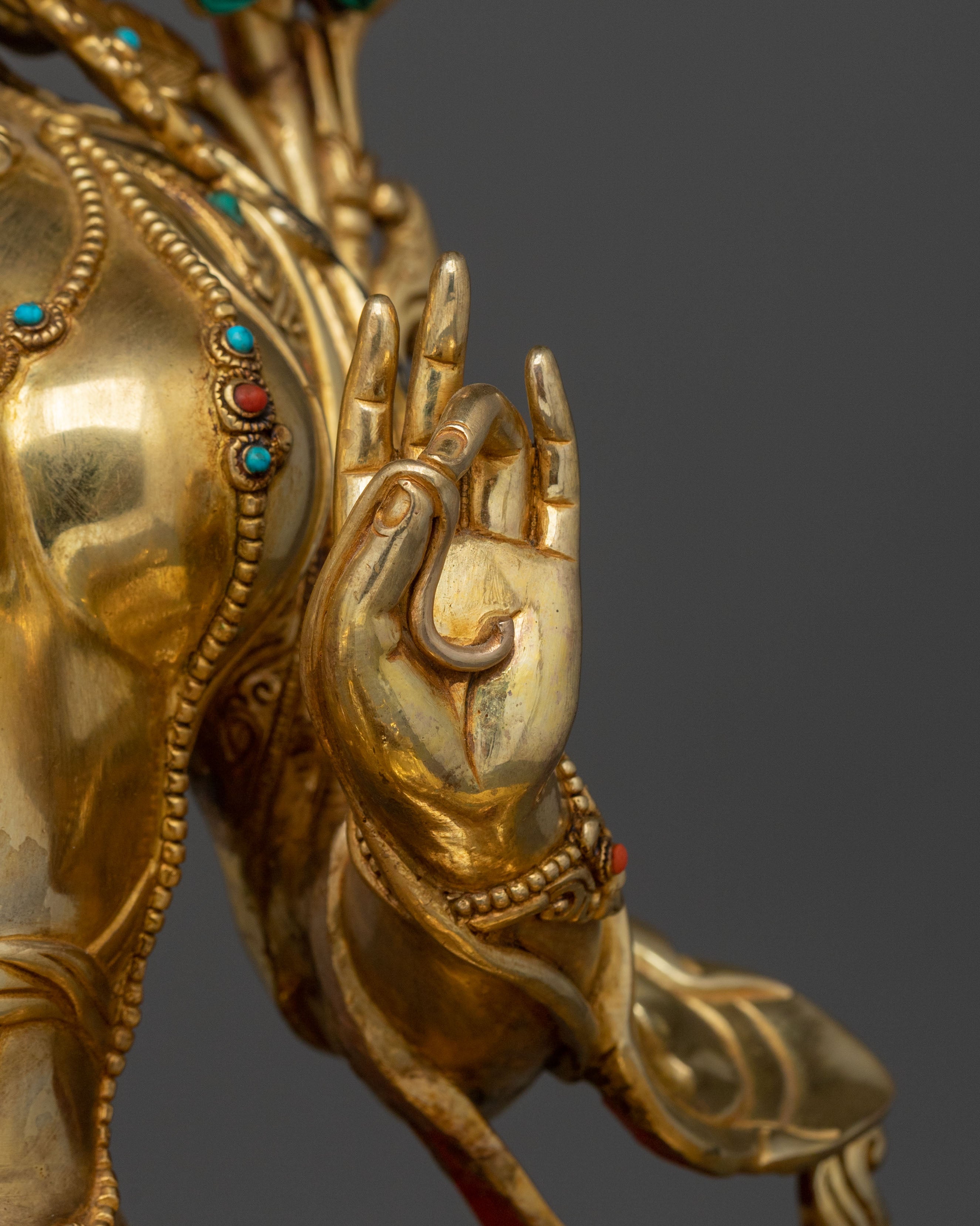 Green Tara Hand Carved Sacred Statue with 24K Gold Glided