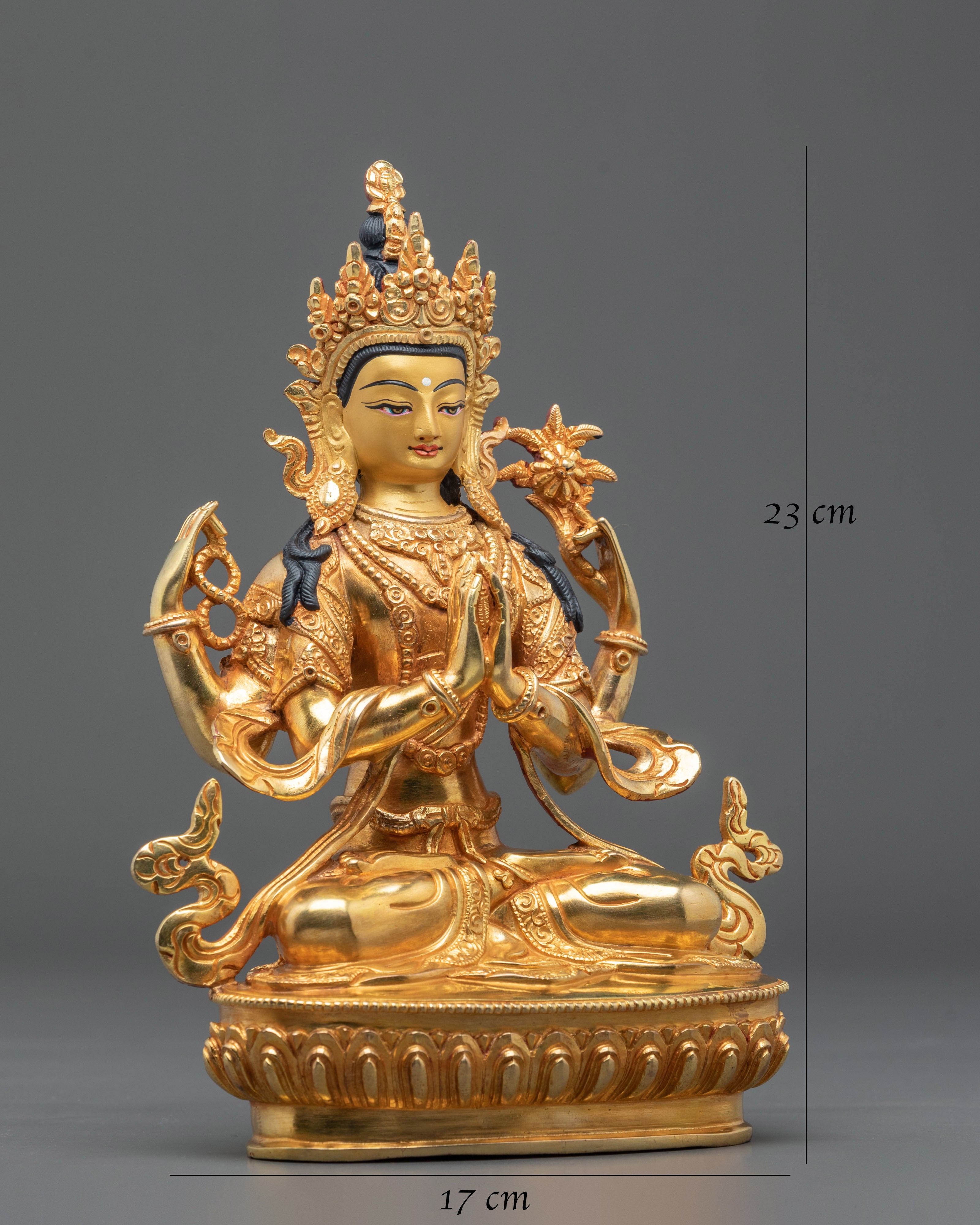 Chenrezig Tibetan Deity Statue | 24K Gold Gilded Sculpture