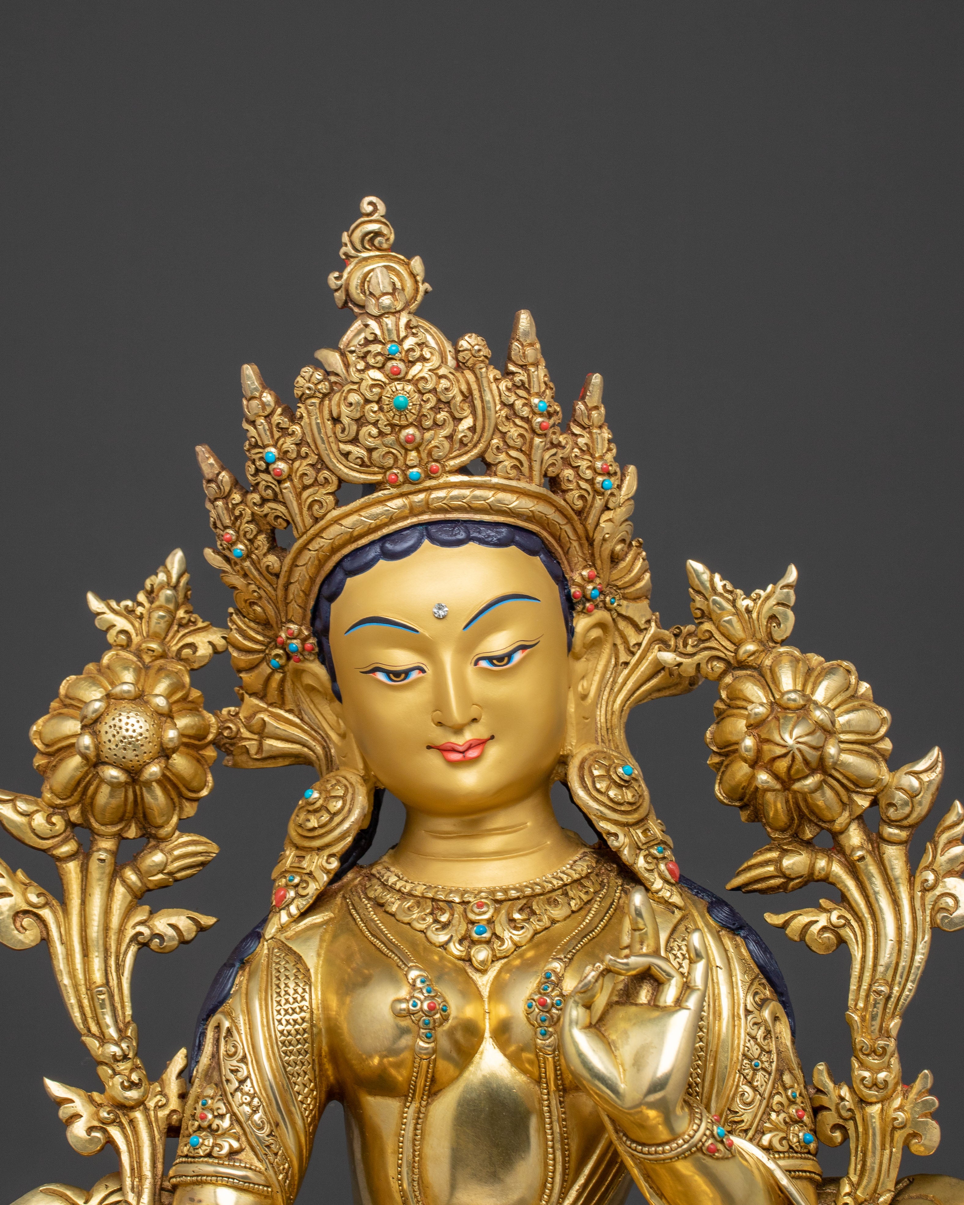 Sacred Green Tara Meditation Statue | Artisanal 24K Gold Gilded