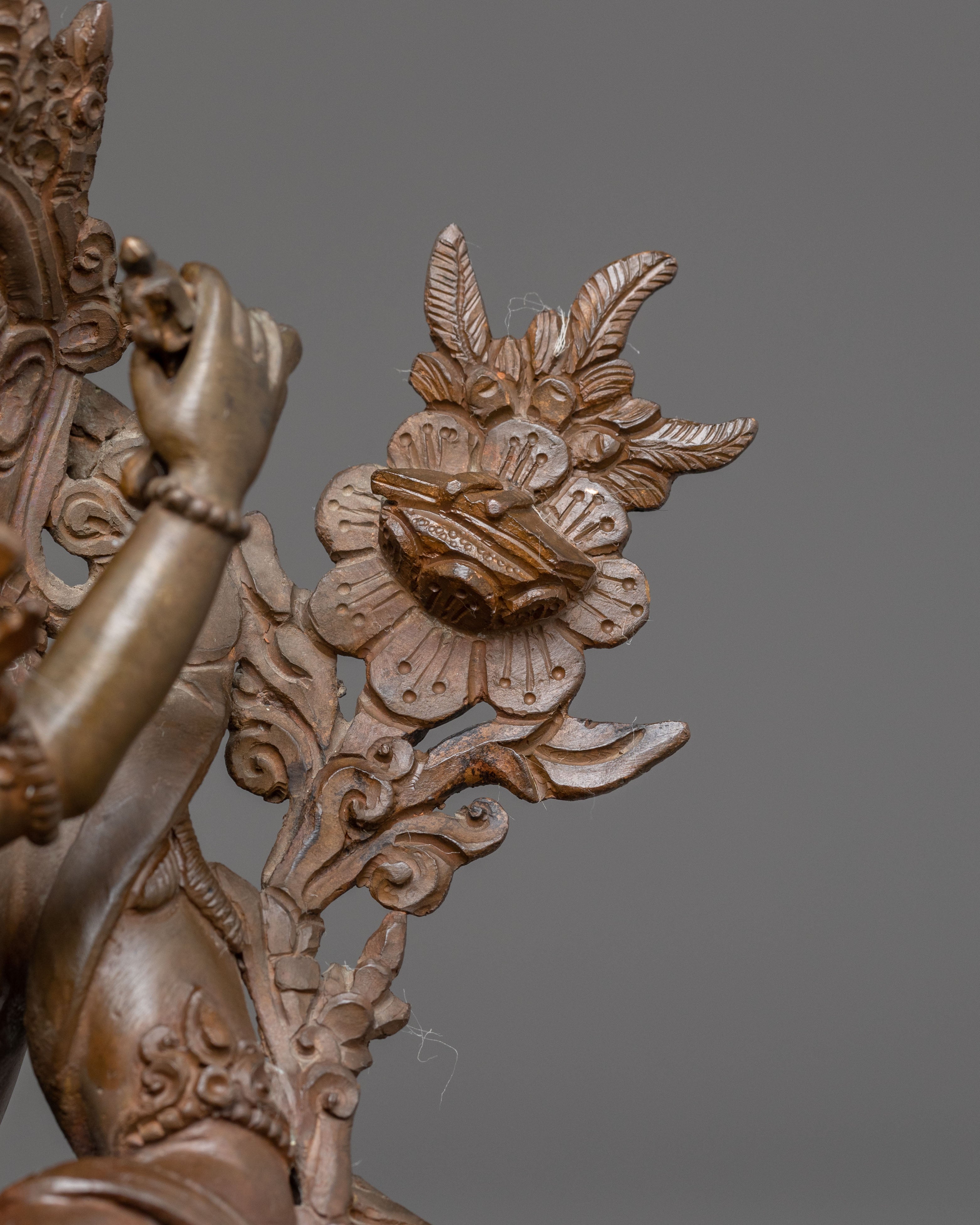 Sacred Statue of Manjushri with Consort | Antique Oxidized Copper