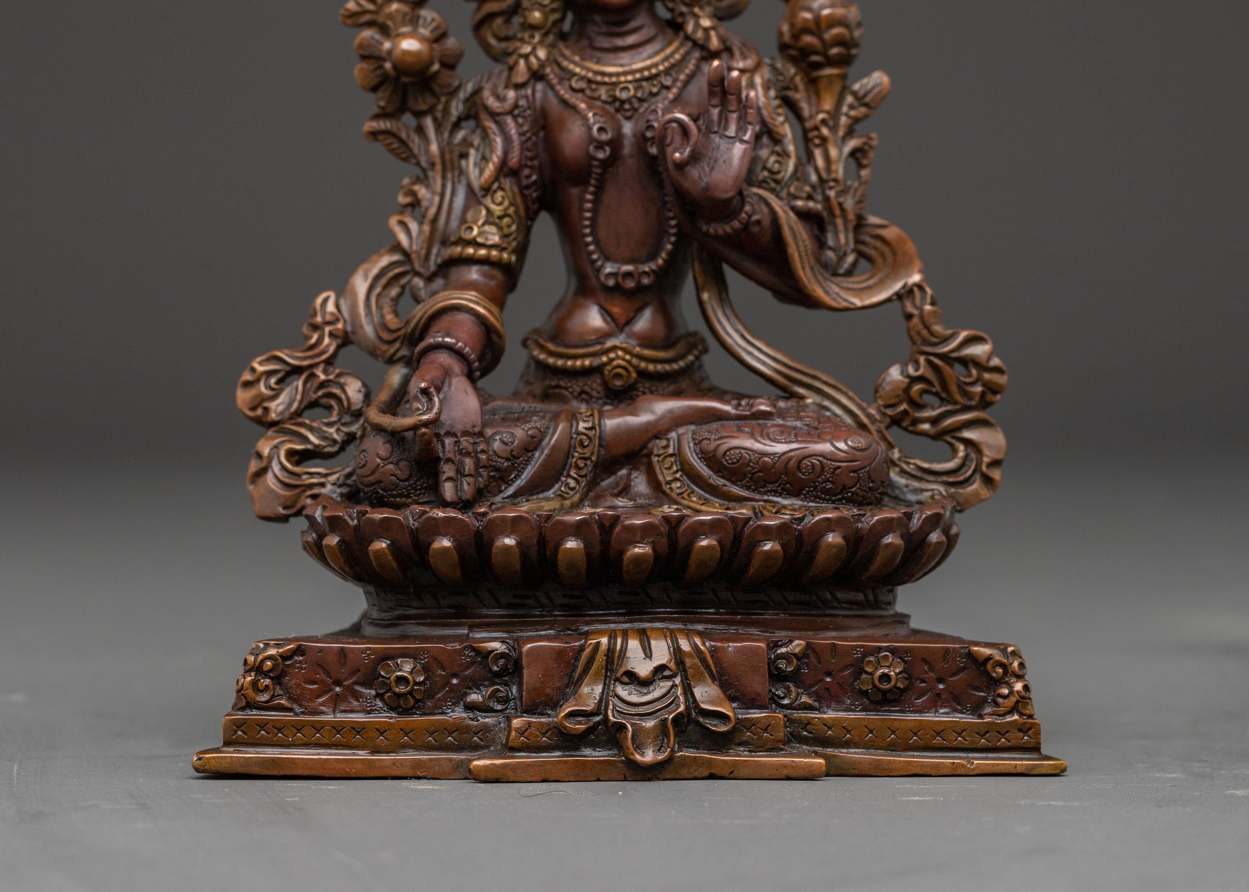 White Tara Compassion Goddess Statue - Oxidized Copper Sculpture