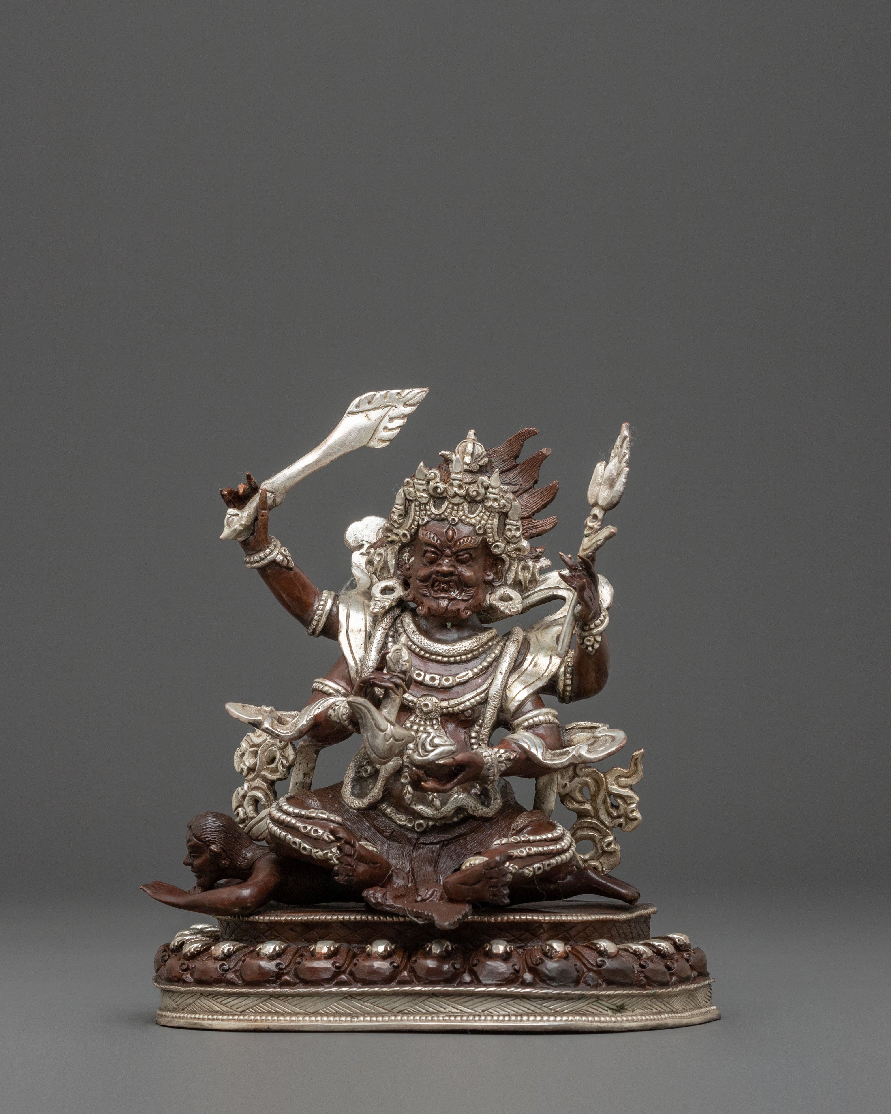 Four Armed Mahakala Statue of Protection | Oxidized Copper