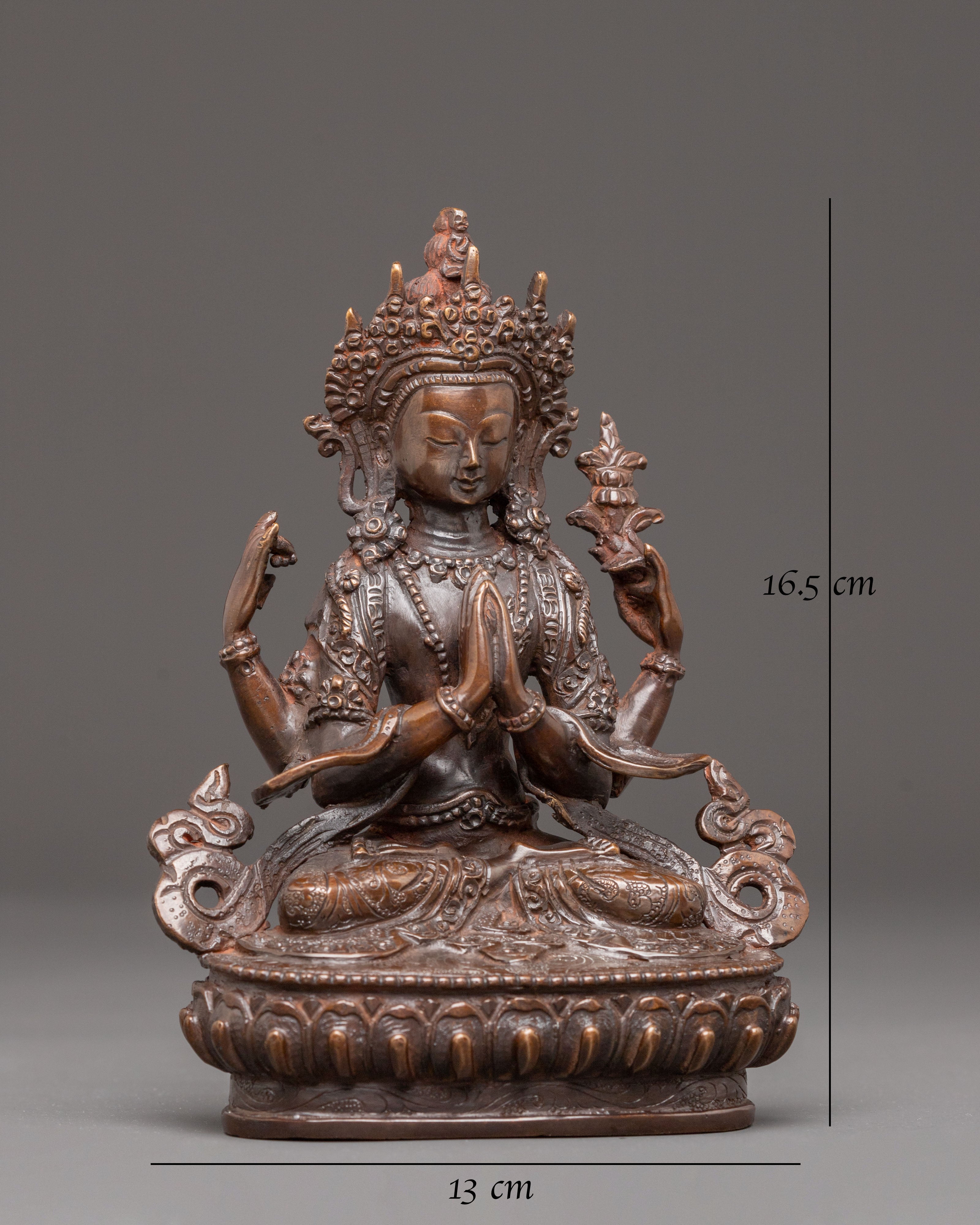 Handmade Golden Statue of Compassion Chenrezig | Avalokiteshvara - Bodhisattva of Compassion