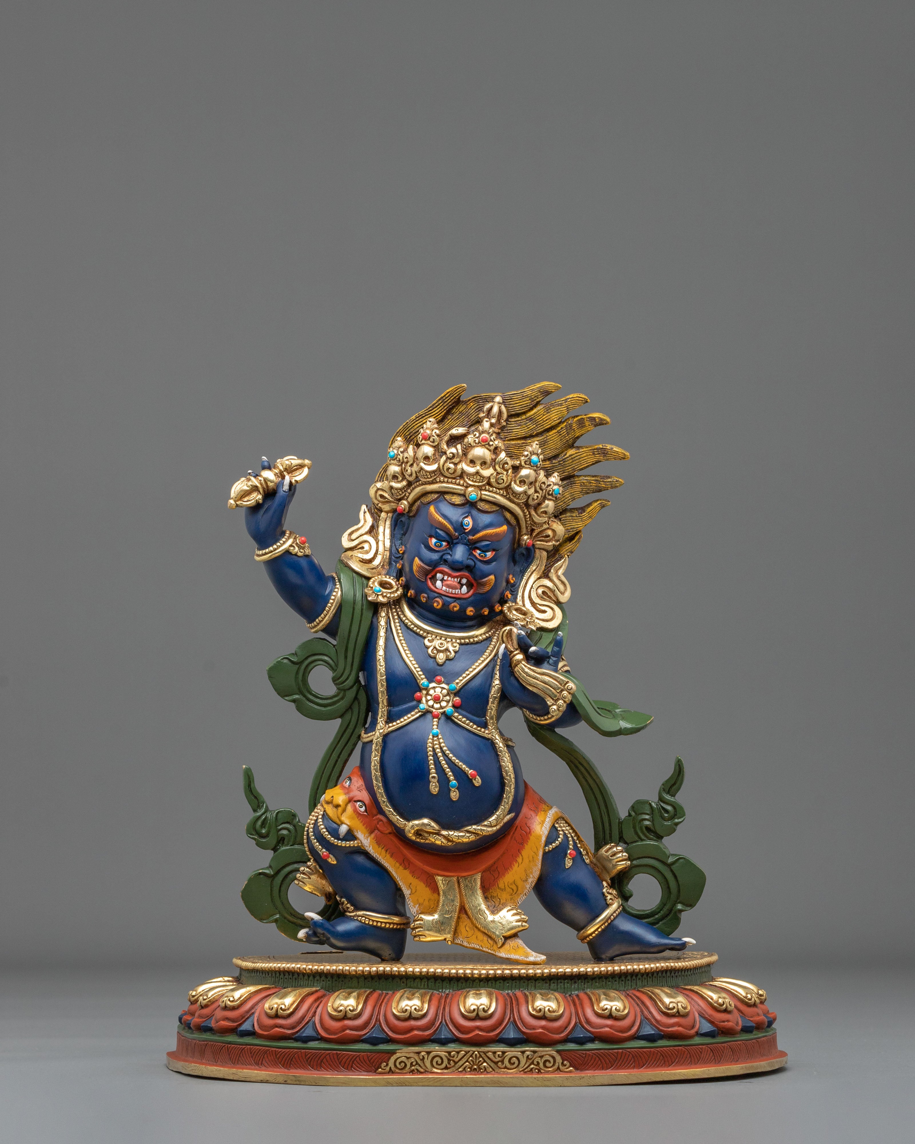 Copper Vajrapani Statue with Gold and Acrylic Painting | Buddhist Guardian