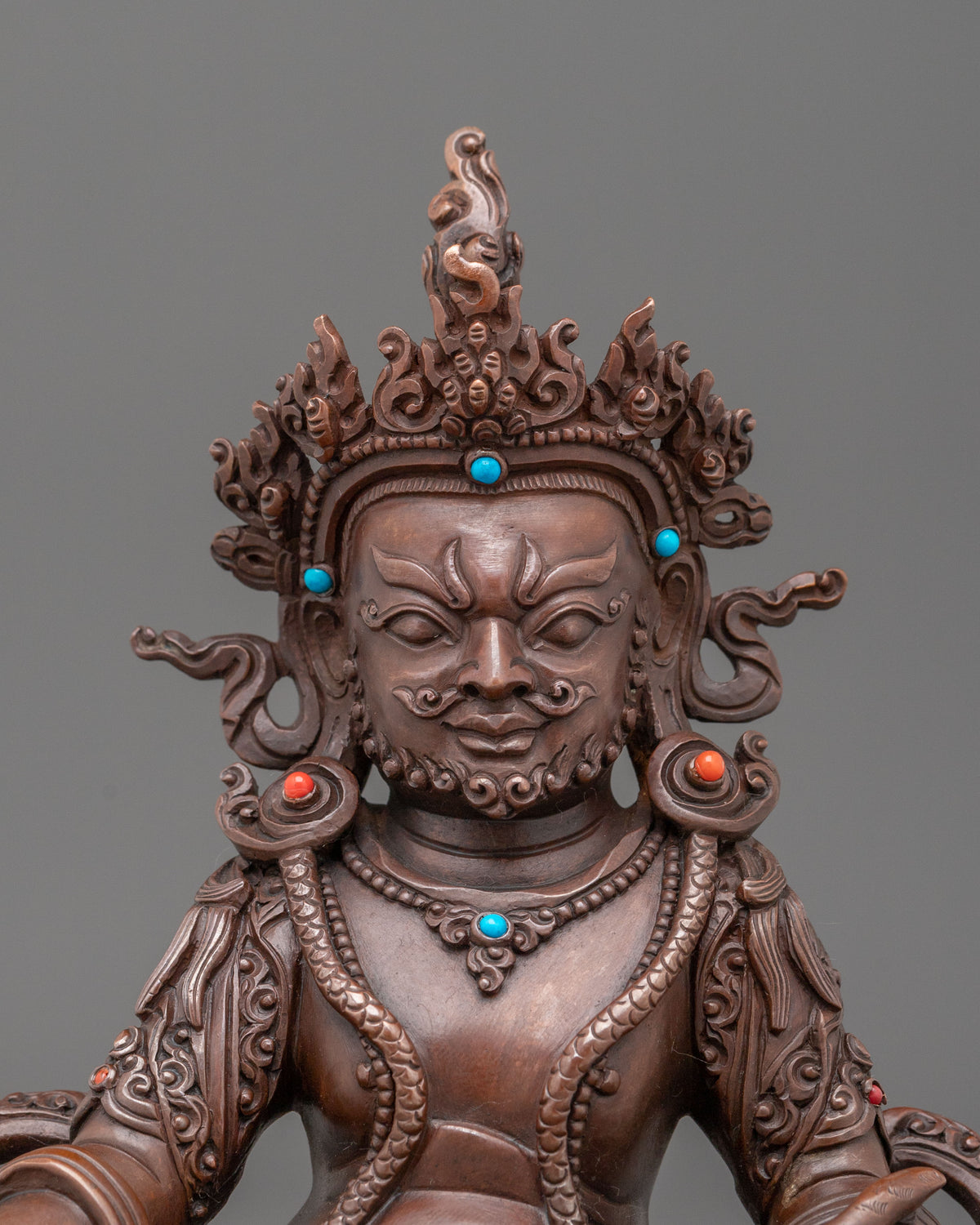 Dzambhala Oxidized Copper Sculpture | Gemstone Adorned