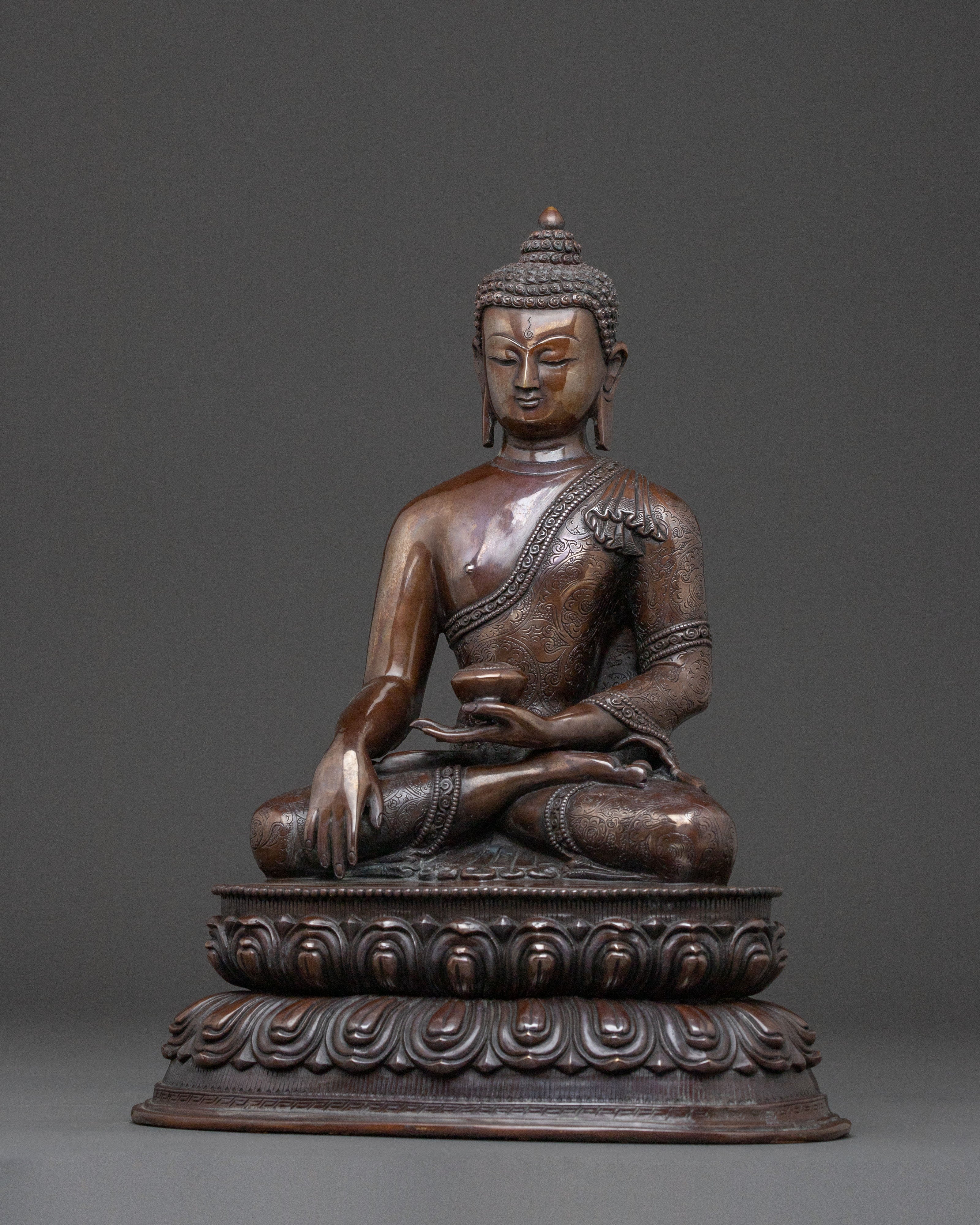 Shakyamuni Buddha Meditation Statue in Oxidized Copper